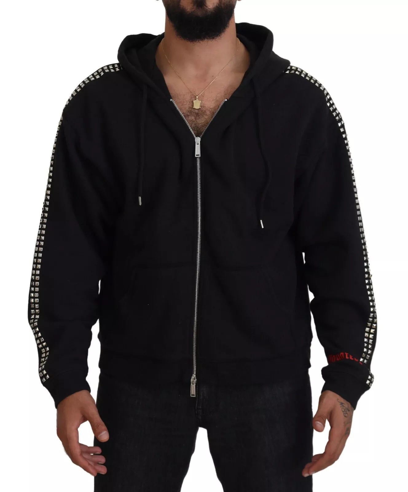 Dsquared² Black Embellished Full Zip Hooded Sweater