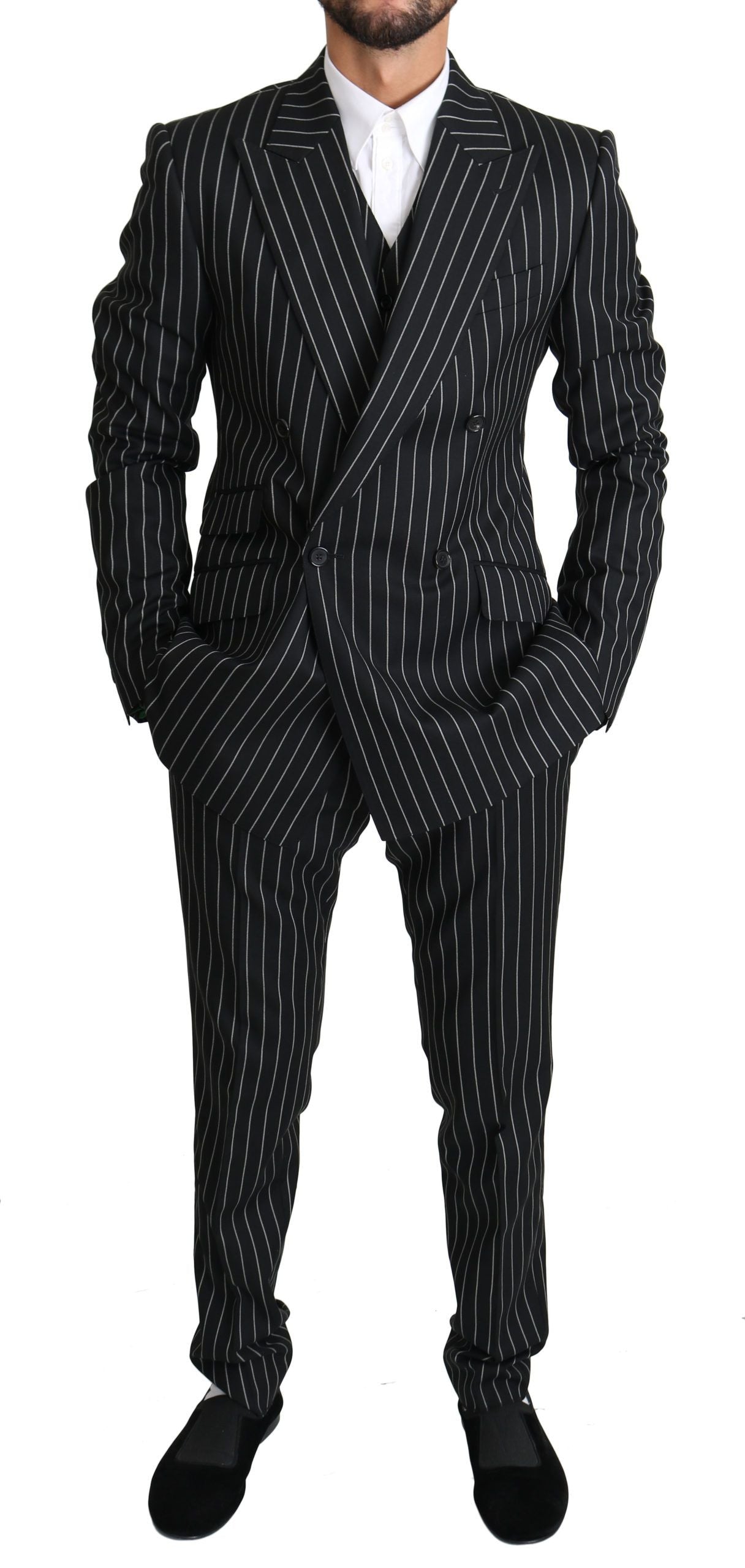 Dolce & Gabbana Elegant Black Striped Three-Piece Suit