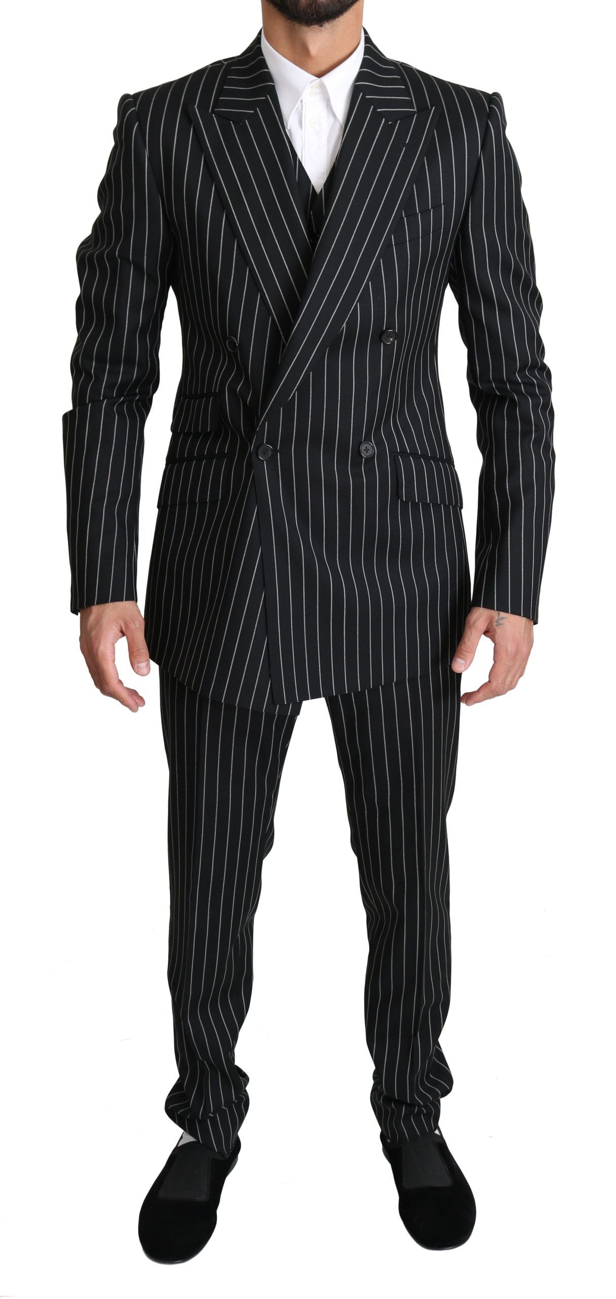 Dolce & Gabbana Elegant Black Striped Three-Piece Suit