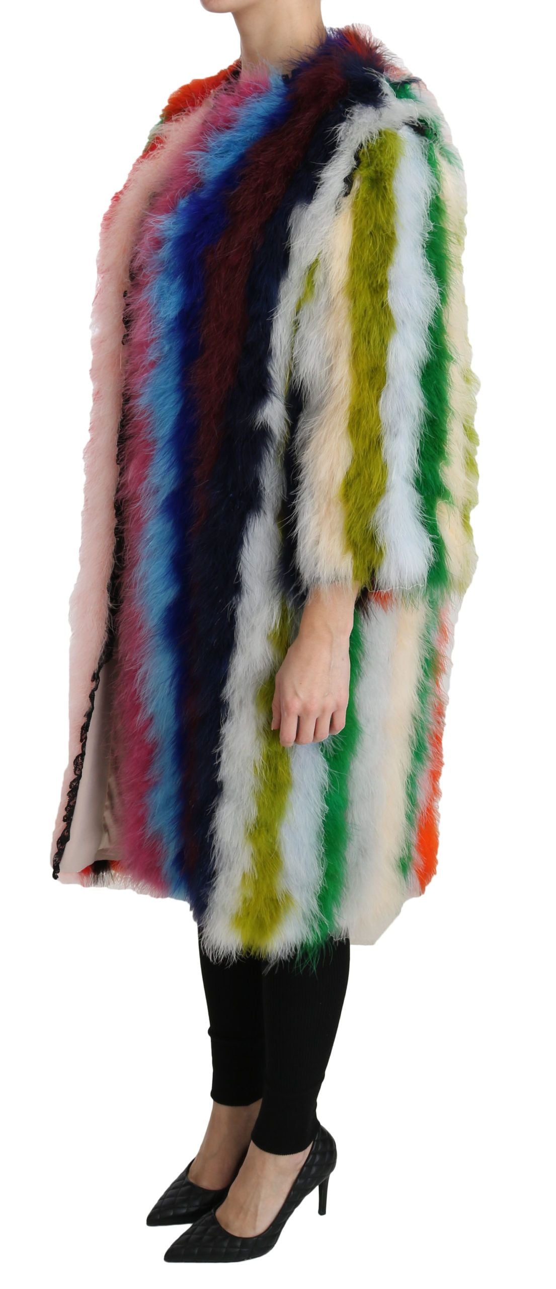 Dolce & Gabbana Elegant Multicolor Feather Long Coat Jacket