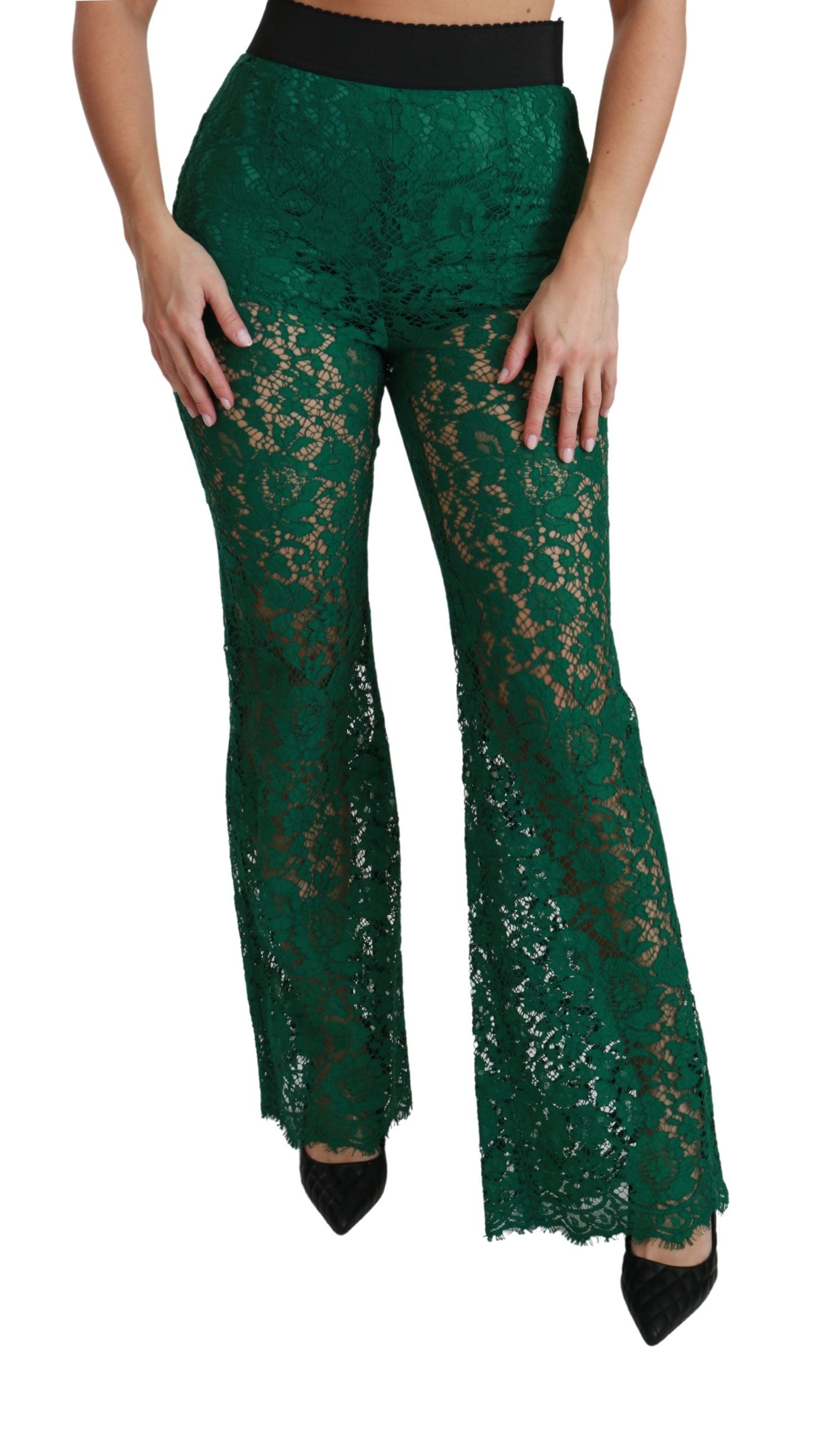 Dolce & Gabbana Elegant Green Lace Detailed Pants