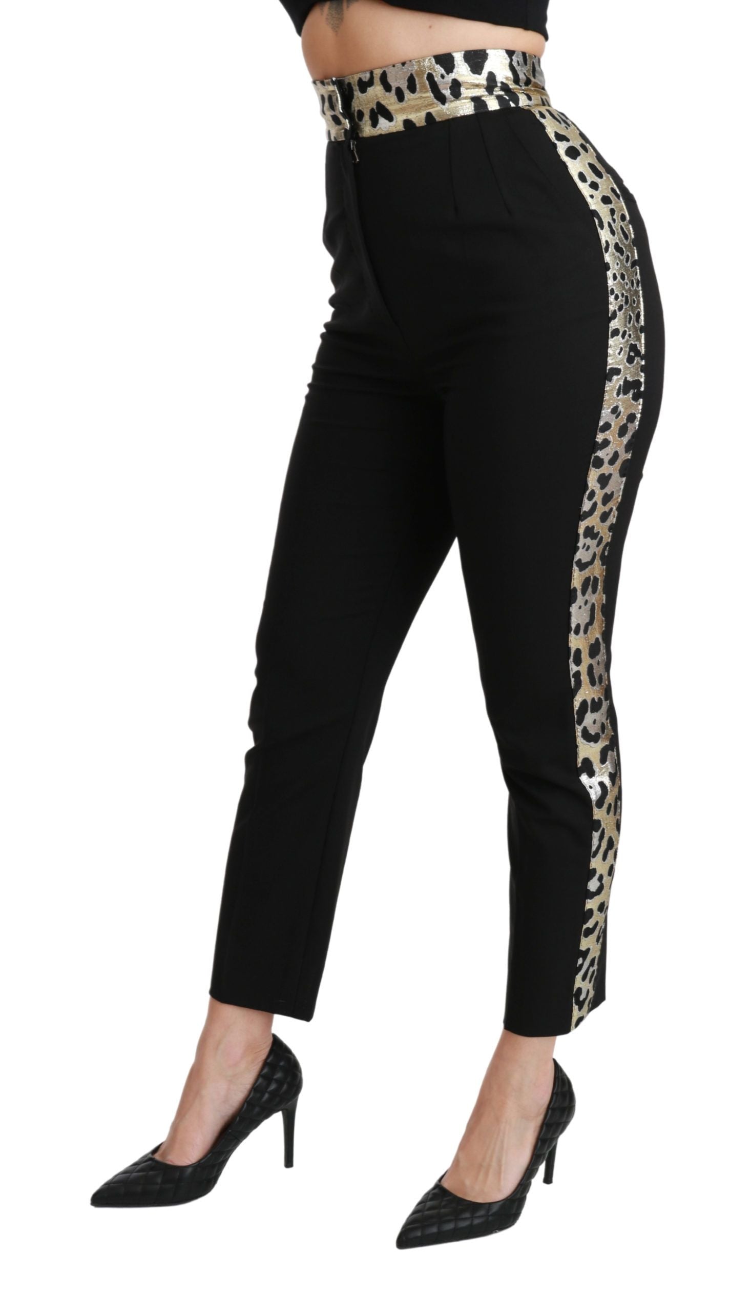 Dolce & Gabbana Gold Leopard Jacquard High Waist Pants