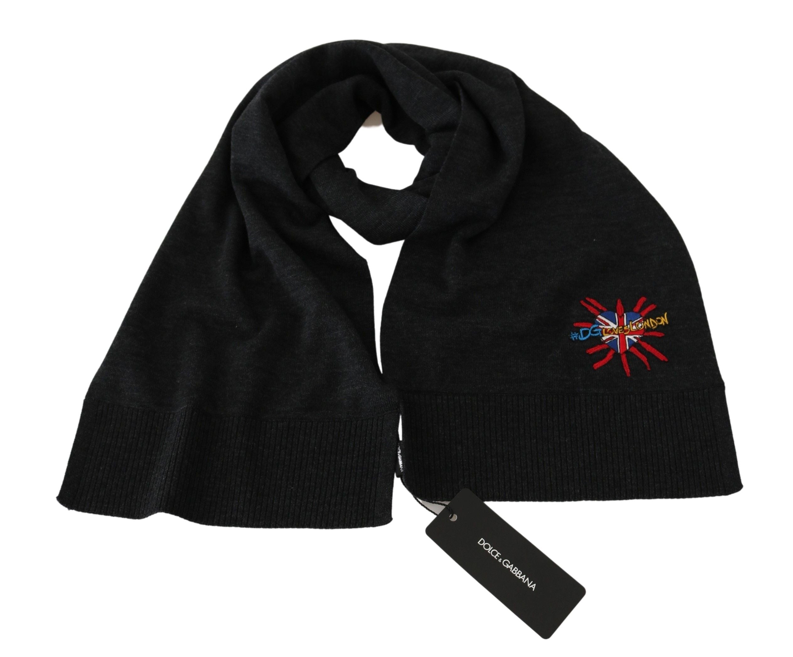 Dolce & Gabbana Elegant Virgin Wool Men's Scarf with Embroidery