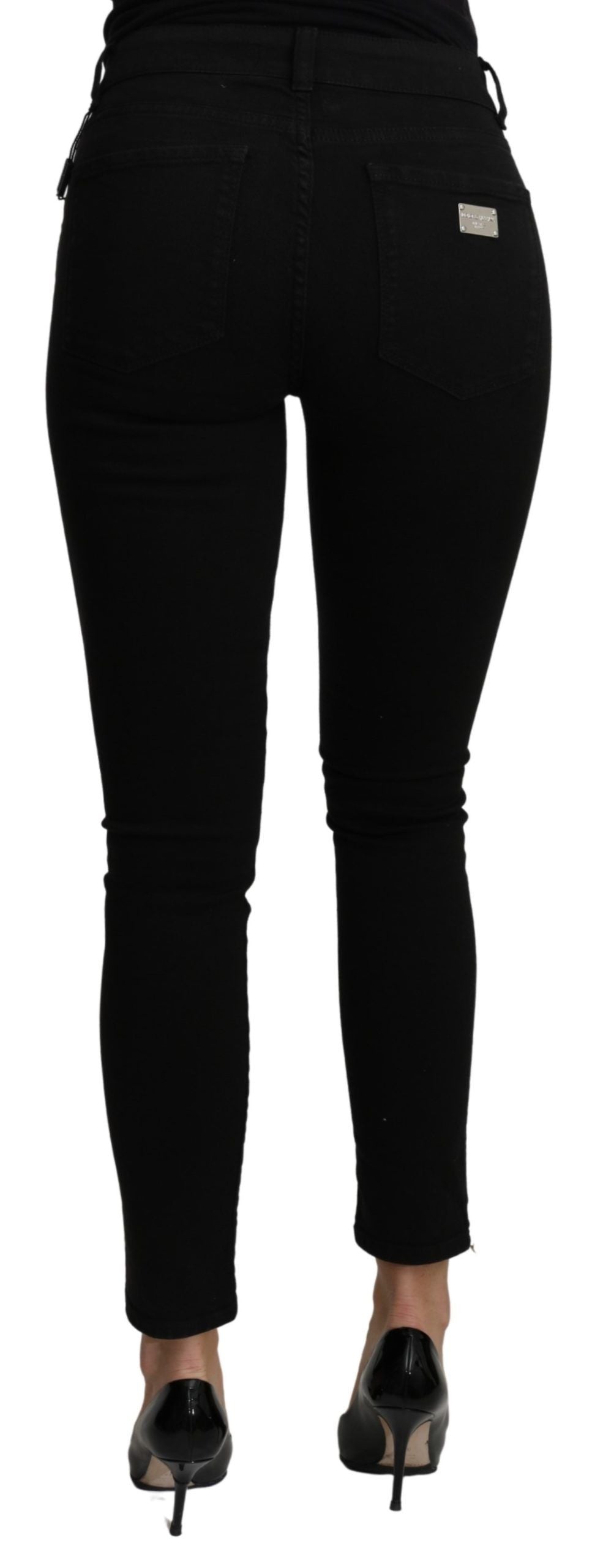 Dolce & Gabbana Sleek Black Mid Waist Slim Fit Cropped Jeans