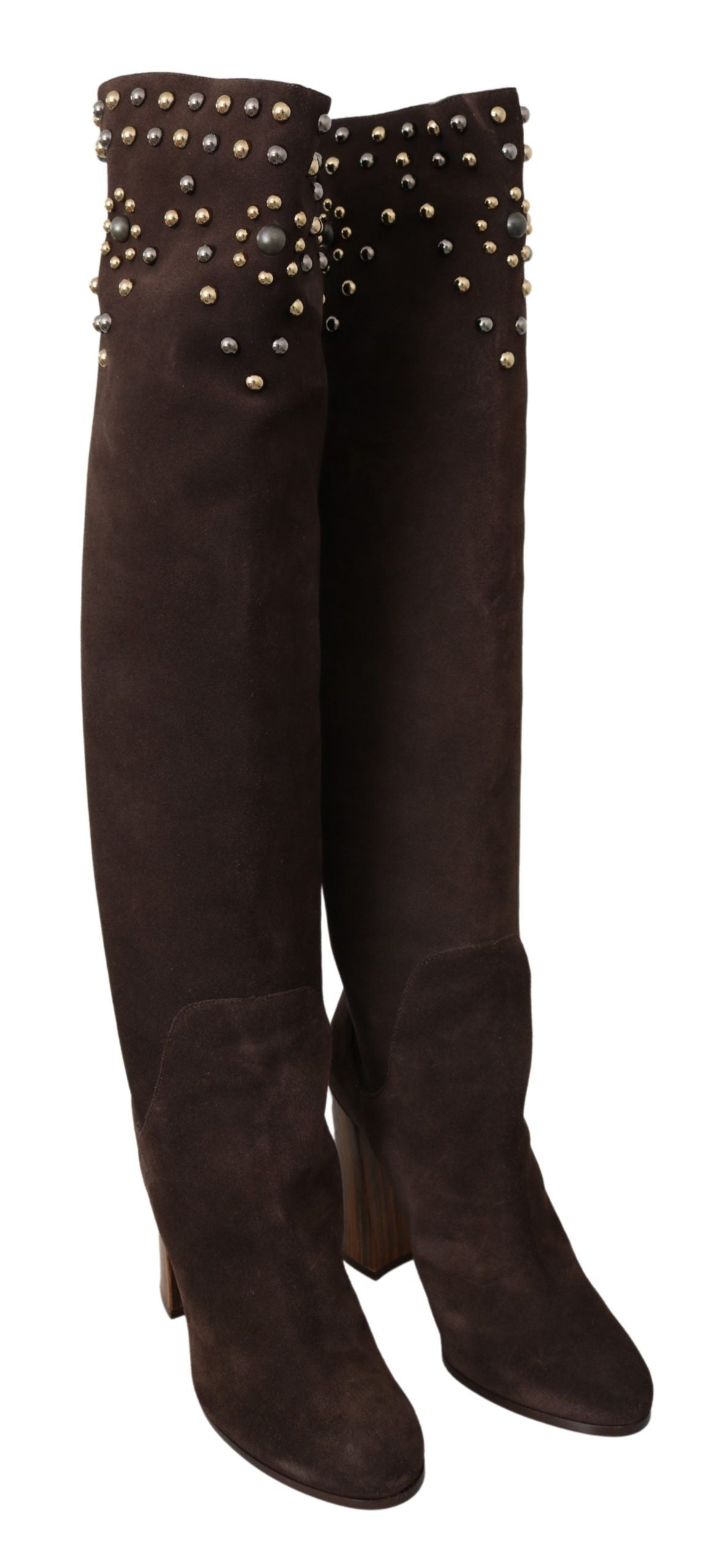 Dolce & Gabbana Studded Suede Knee High Boots in Brown