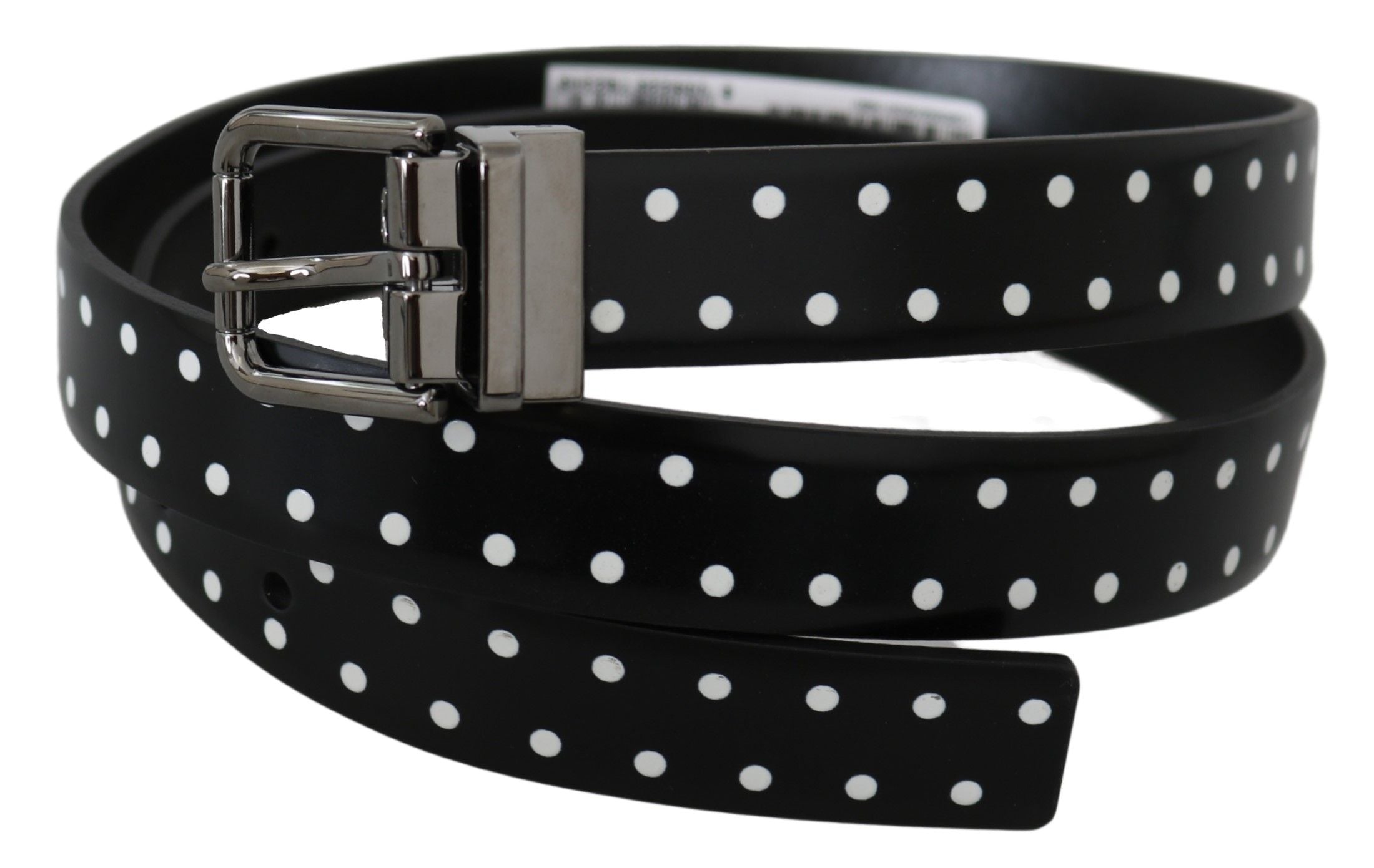 Dolce & Gabbana Elegant Polka Dot Leather Belt in Black