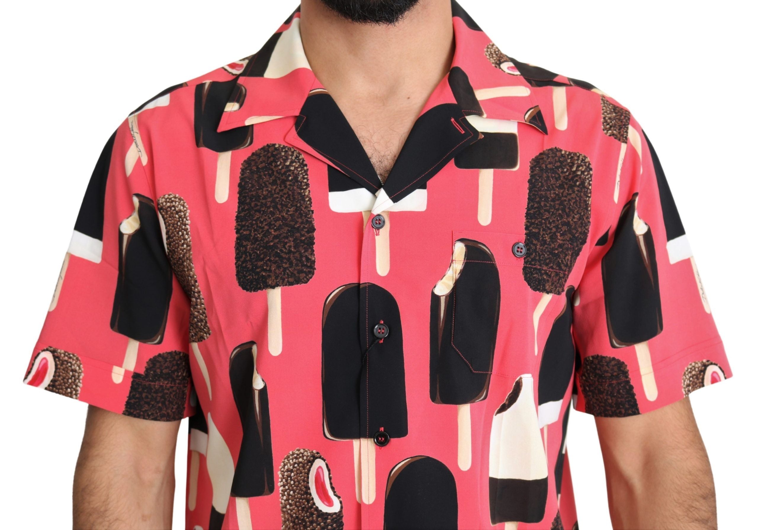 Dolce & Gabbana Chic Pink Ice Cream Print Silk Shirt