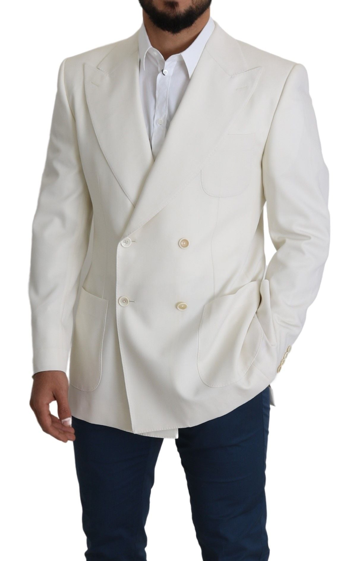 Dolce & Gabbana Elegant White Double-Breasted Wool Blazer