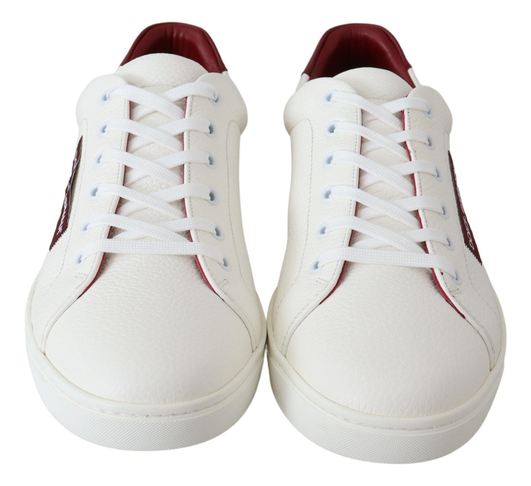 Dolce & Gabbana Elegant Low-Top Leather Sneakers in White & Bordeaux