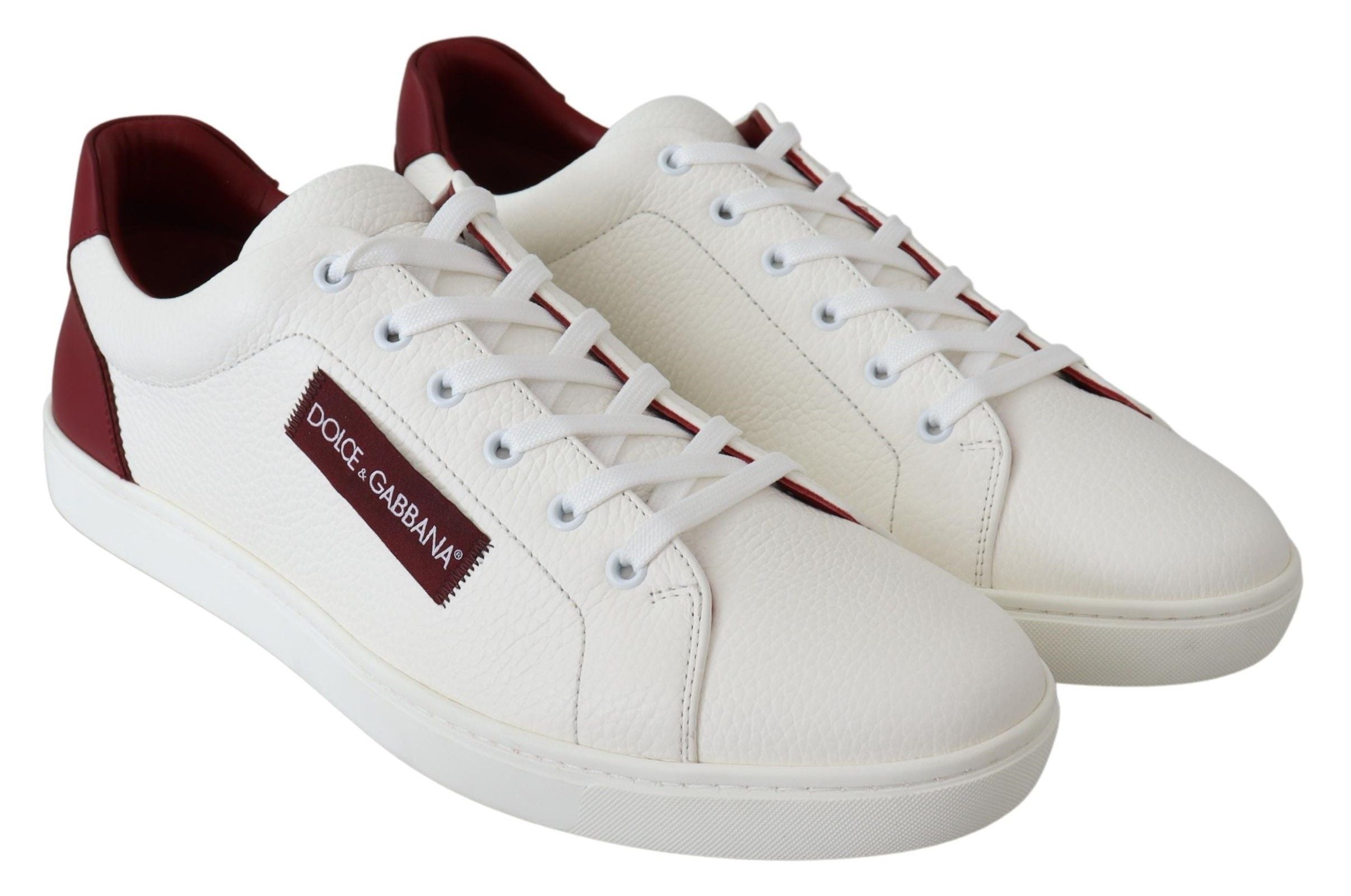 Dolce & Gabbana Elegant Low-Top Leather Sneakers in White & Bordeaux