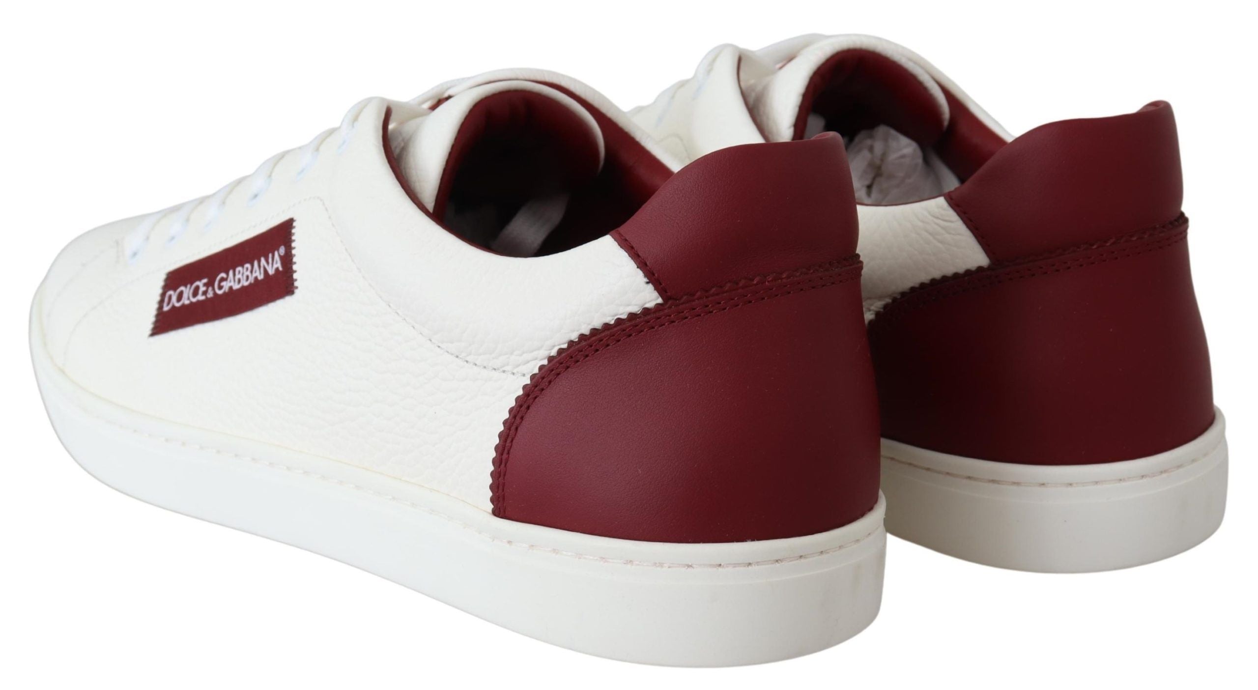 Dolce & Gabbana Elegant Low-Top Leather Sneakers in White & Bordeaux