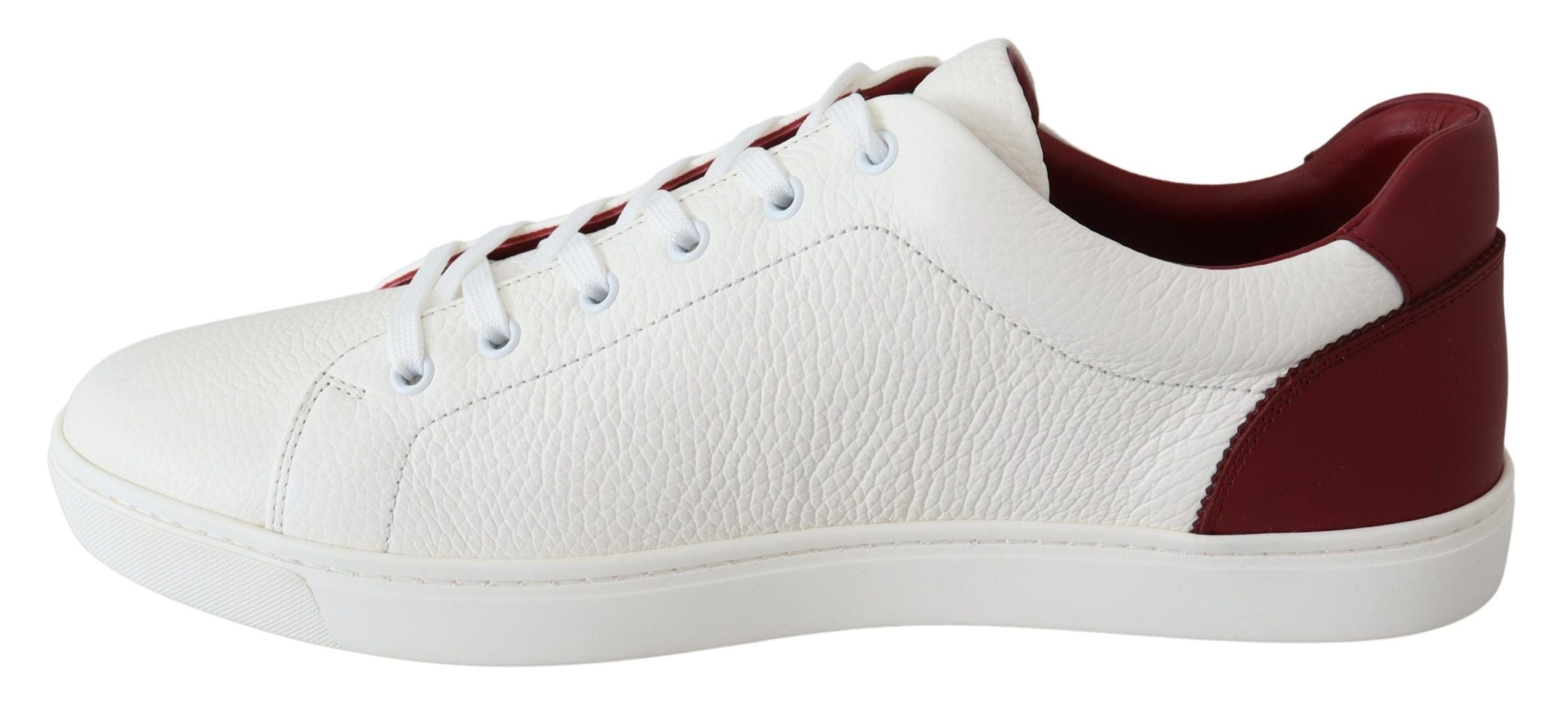 Dolce & Gabbana Elegant Low-Top Leather Sneakers in White & Bordeaux