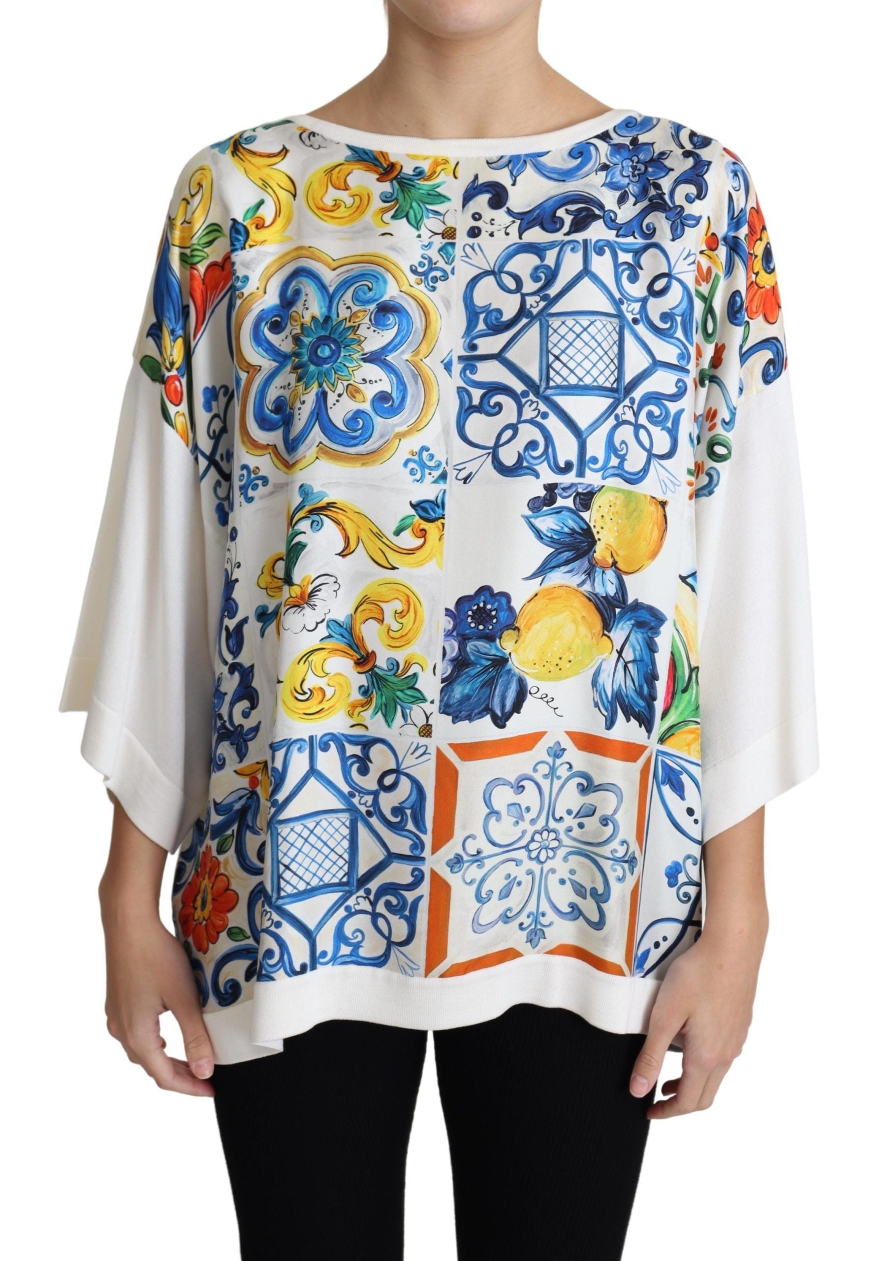 Dolce & Gabbana Elegant Off-White Silk Majolica Top