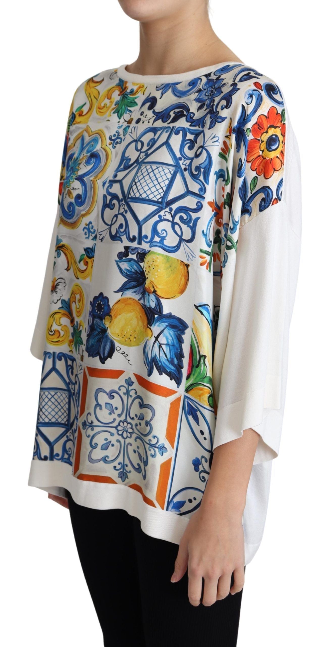 Dolce & Gabbana Elegant Off-White Silk Majolica Top