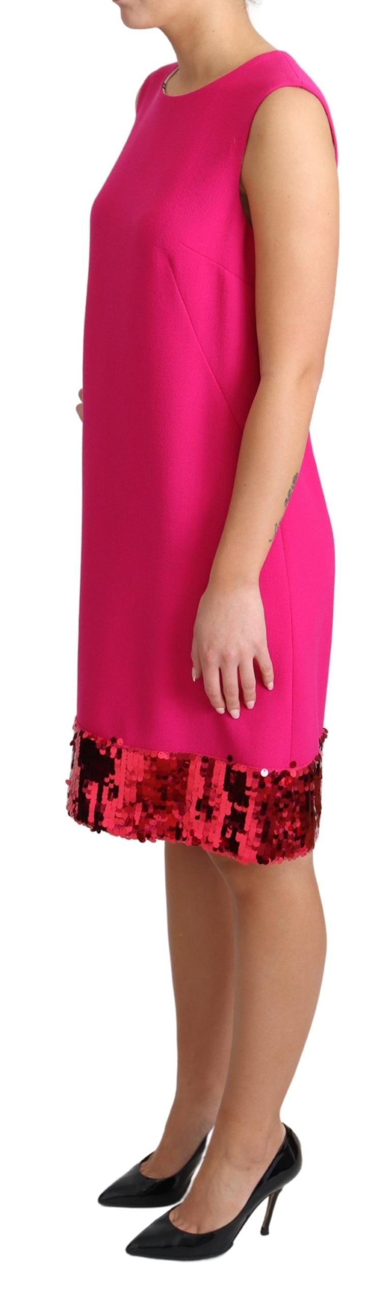 Dolce & Gabbana Elegant Fuchsia Sequined Wool Blend Shift Dress