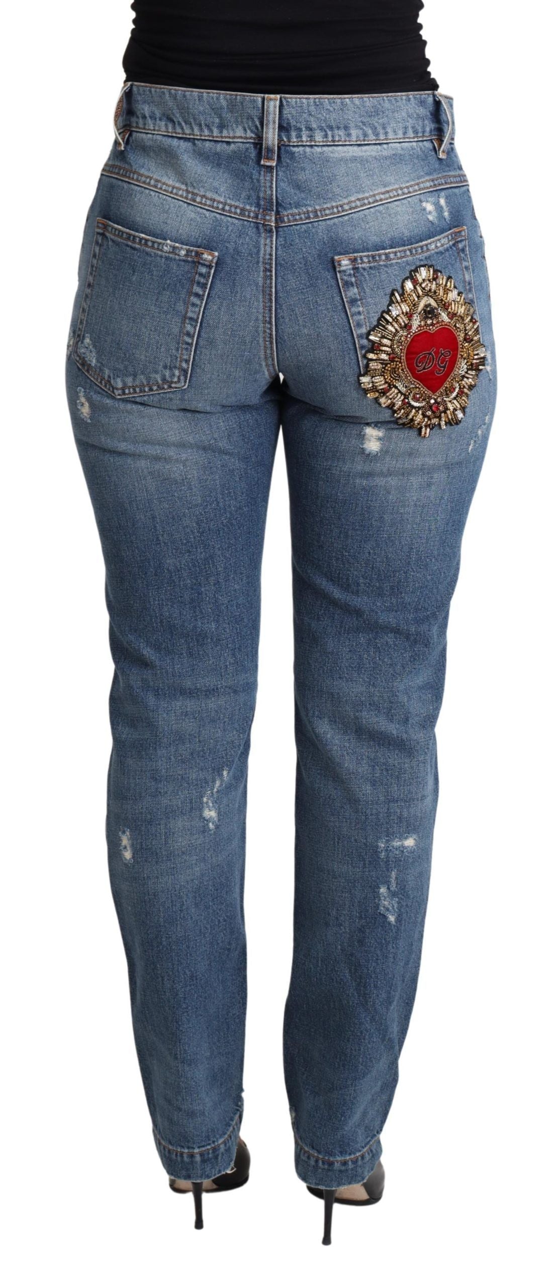 Dolce & Gabbana Chic Heart Patch Skinny Denim Jeans