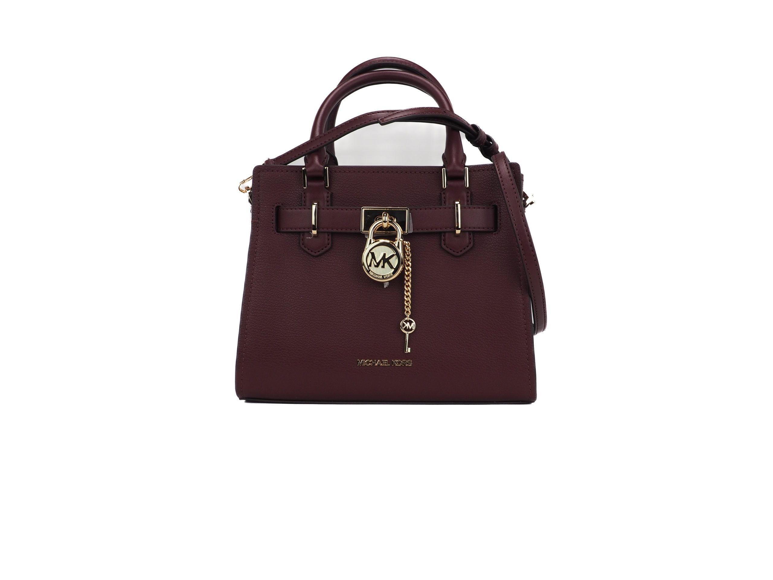 Michael Kors Hamilton Small Grained Leather Satchel Crossbody Bag Handbag (Merlot Solid)