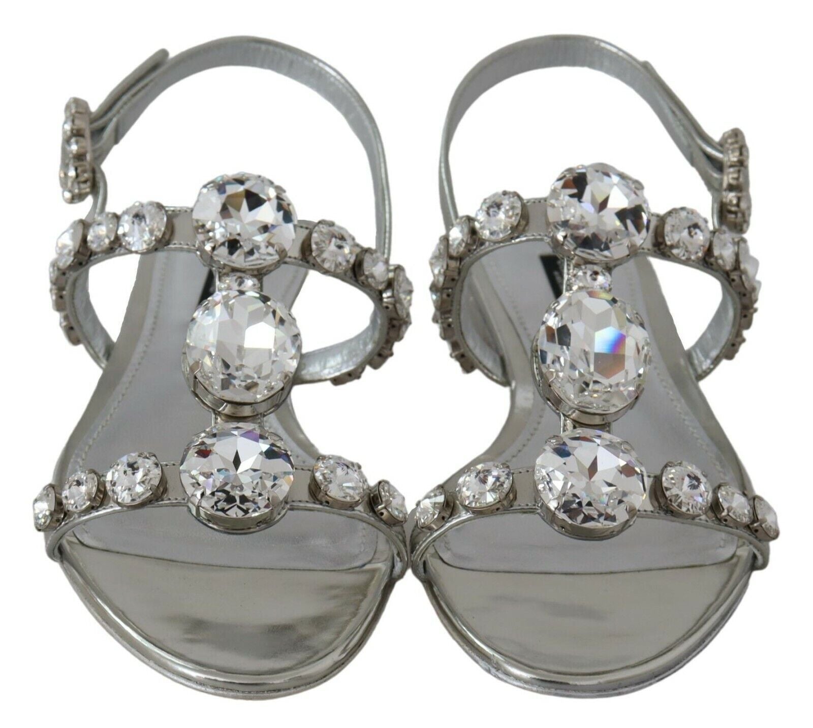 Dolce & Gabbana Crystal Embellished Silver Leather Sandals