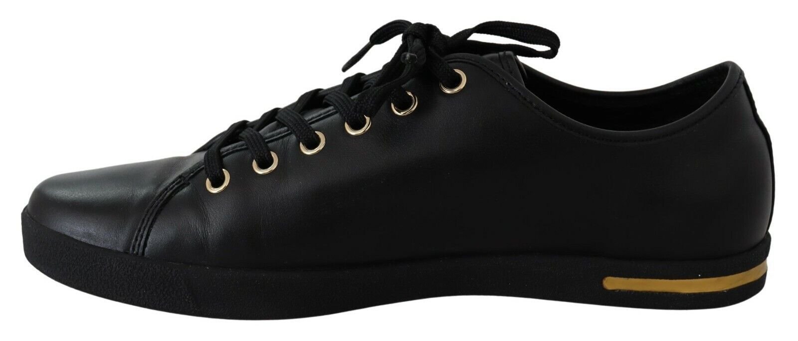 Dolce & Gabbana Chic Black Leather Sneakers with Gold Accents