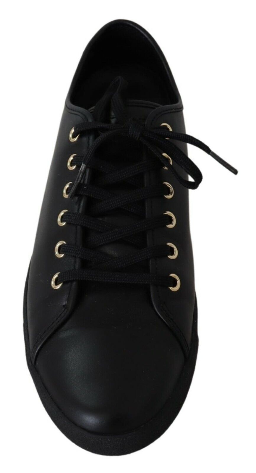 Dolce & Gabbana Chic Black Leather Sneakers with Gold Accents