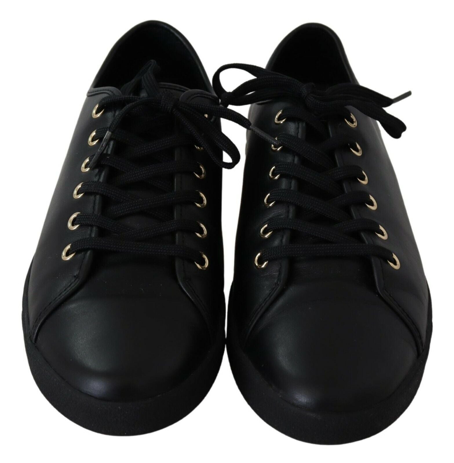 Dolce & Gabbana Chic Black Leather Sneakers with Gold Accents