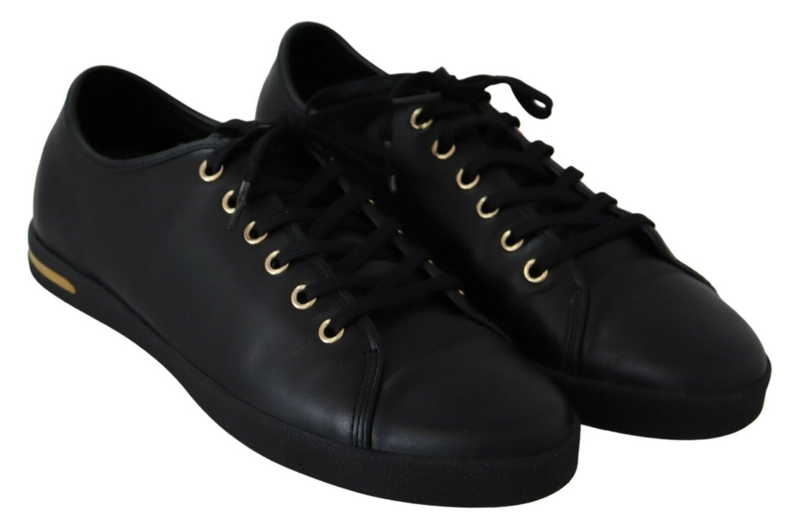 Dolce & Gabbana Chic Black Leather Sneakers with Gold Accents