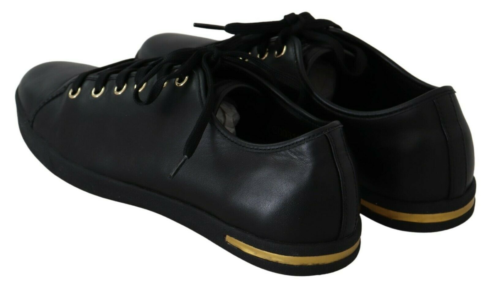 Dolce & Gabbana Chic Black Leather Sneakers with Gold Accents