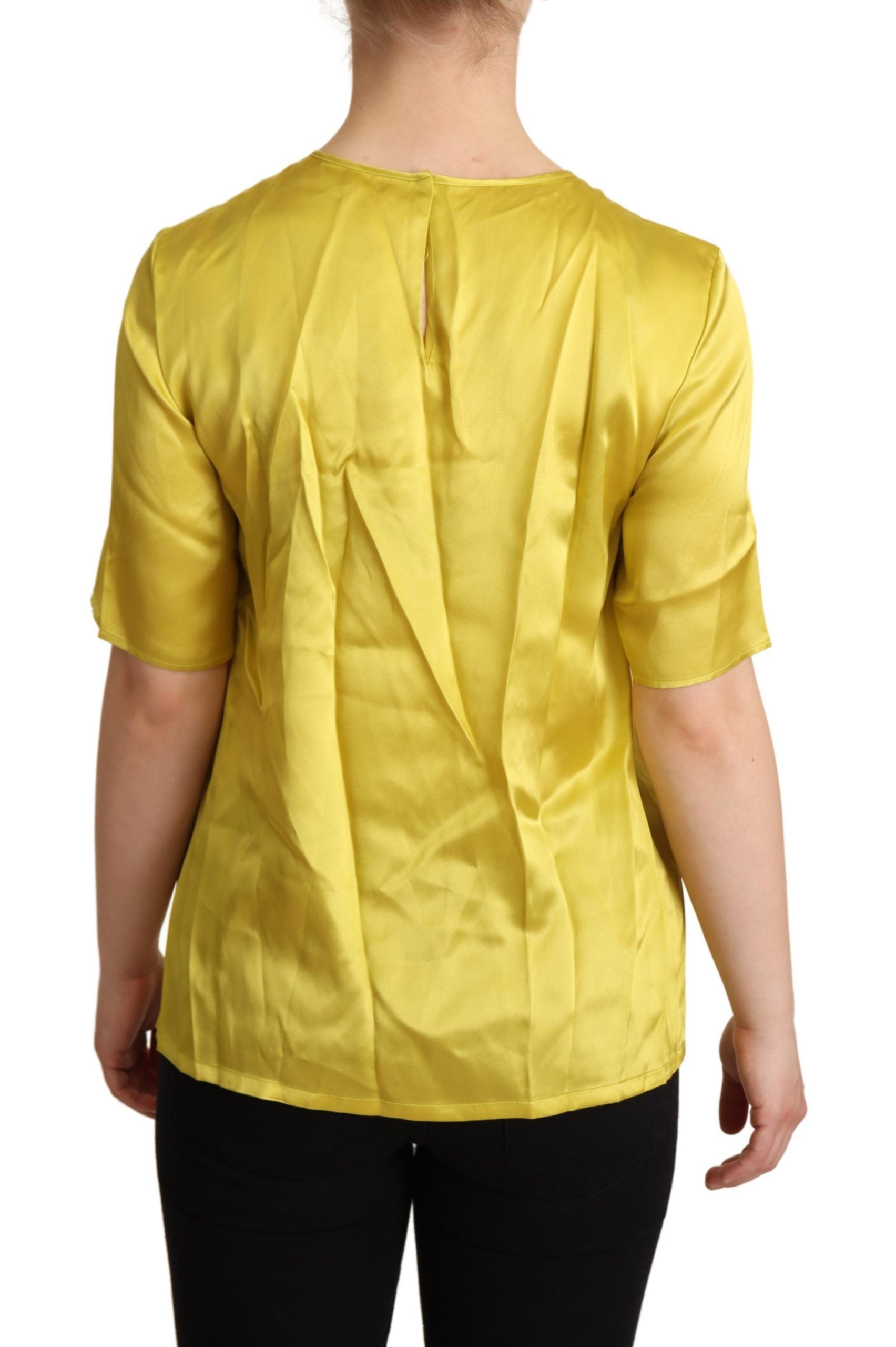 Dolce & Gabbana Elegant Silk Short Sleeve Blouse Top - Yellow