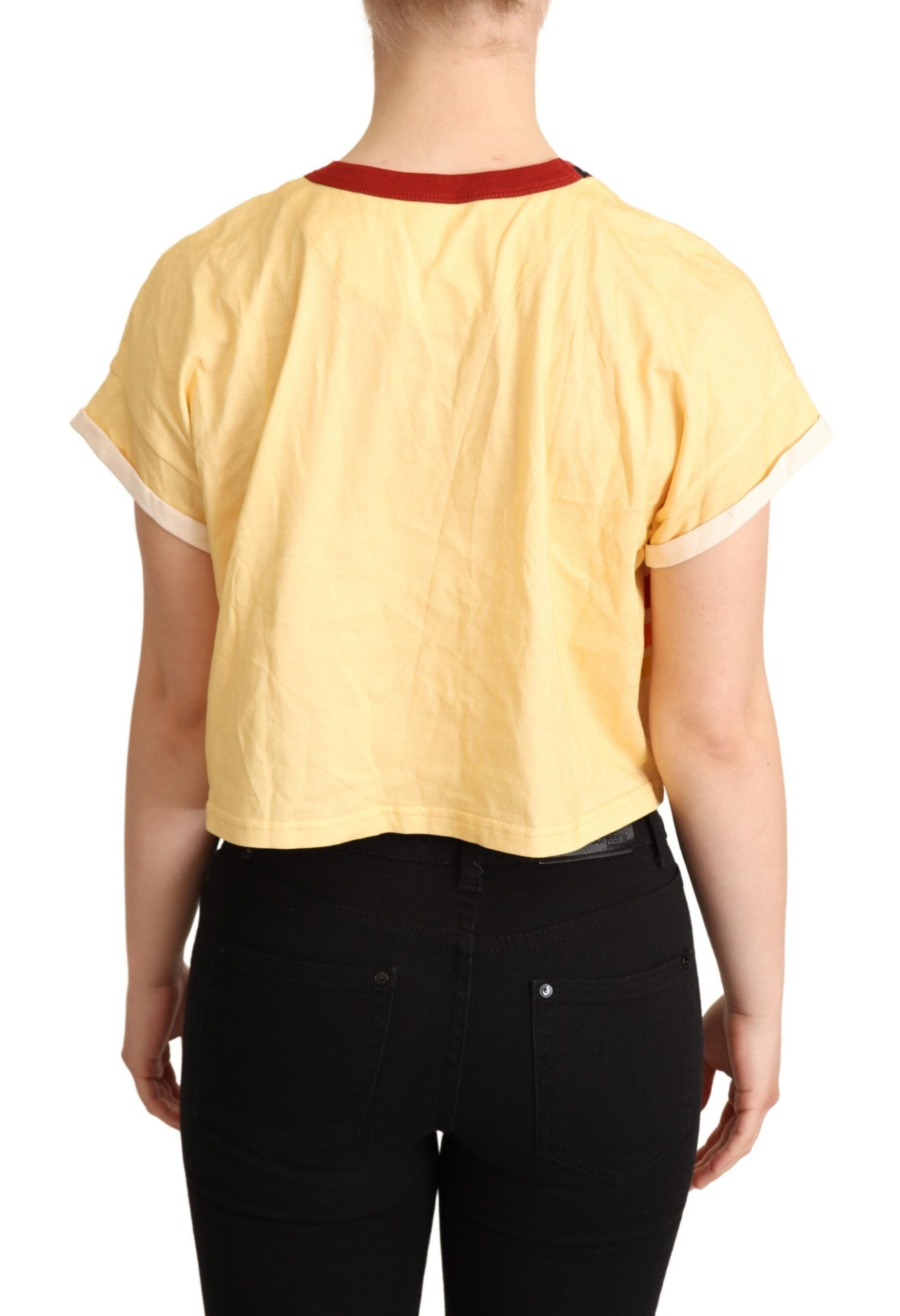 Dolce & Gabbana Chic Yellow Print Cropped Tee with Contrast Trim