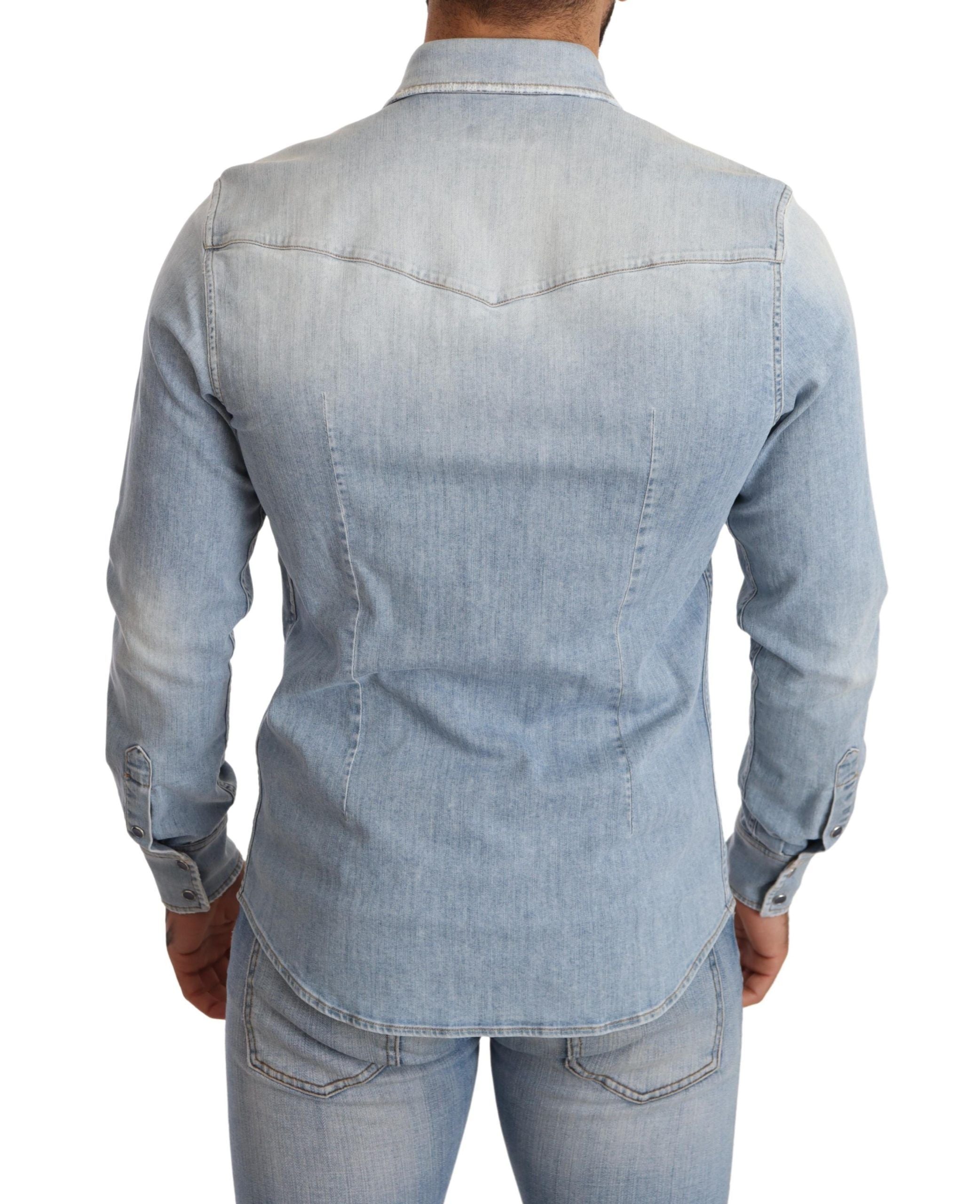 Dolce & Gabbana Elegant Denim Long Sleeve Embroidered Shirt