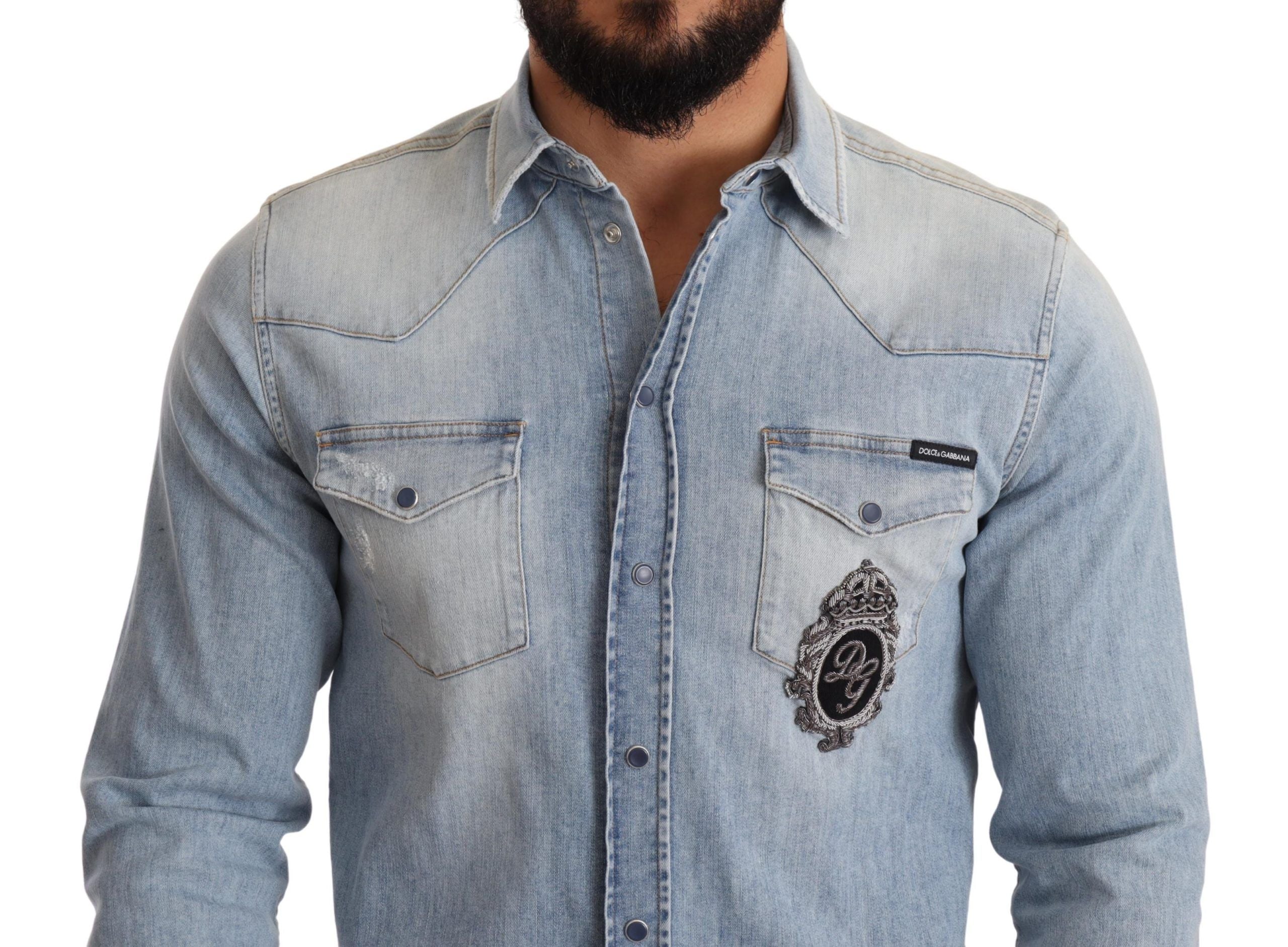 Dolce & Gabbana Elegant Denim Long Sleeve Embroidered Shirt