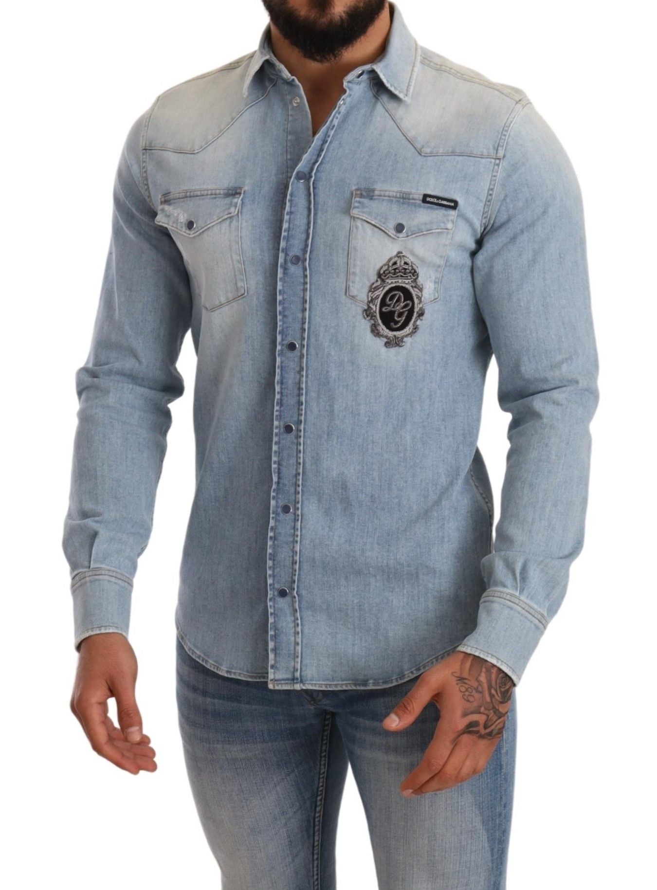 Dolce & Gabbana Elegant Denim Long Sleeve Embroidered Shirt