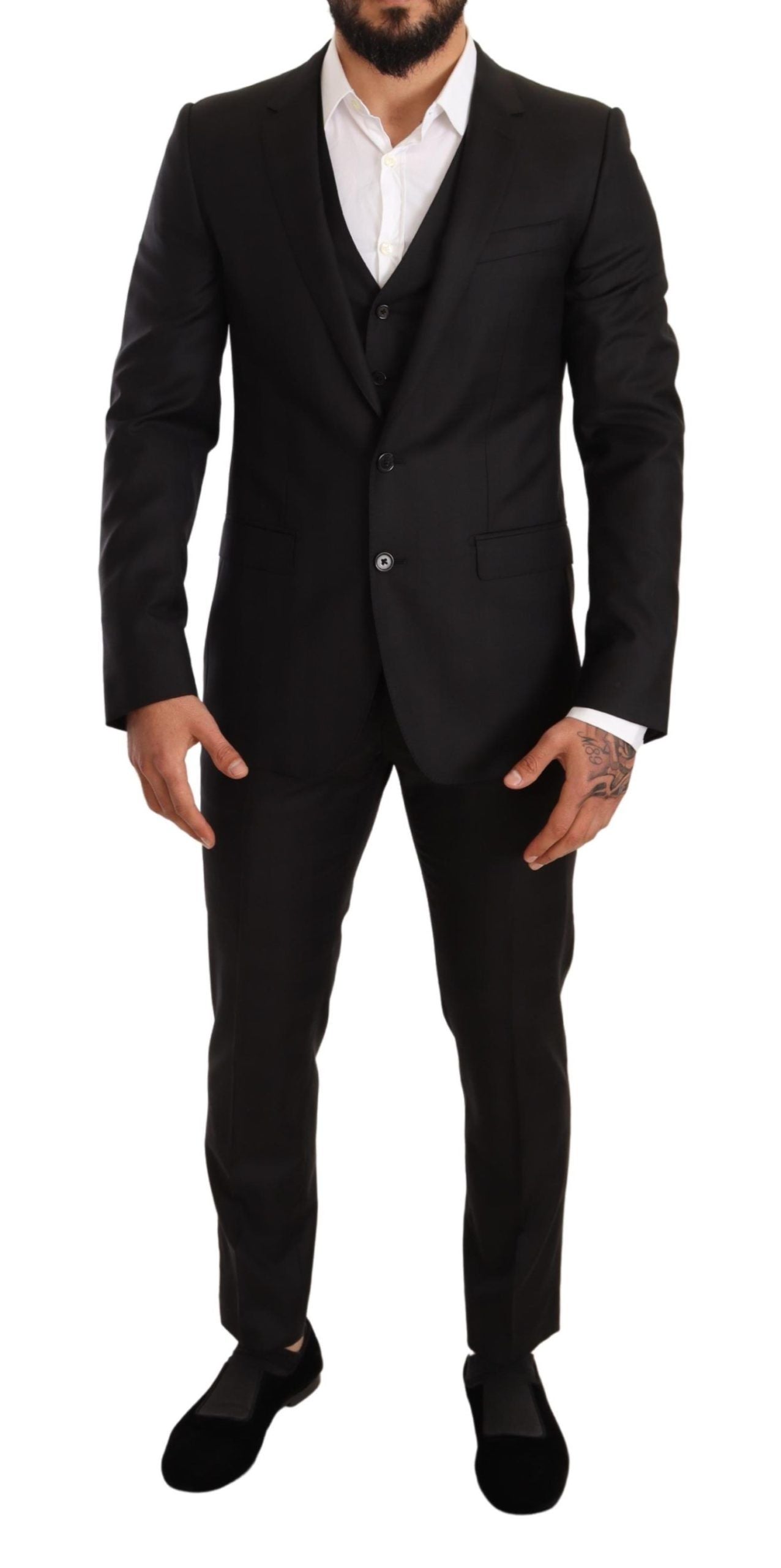 Dolce & Gabbana Elegant Black Striped Wool Three-Piece Suit