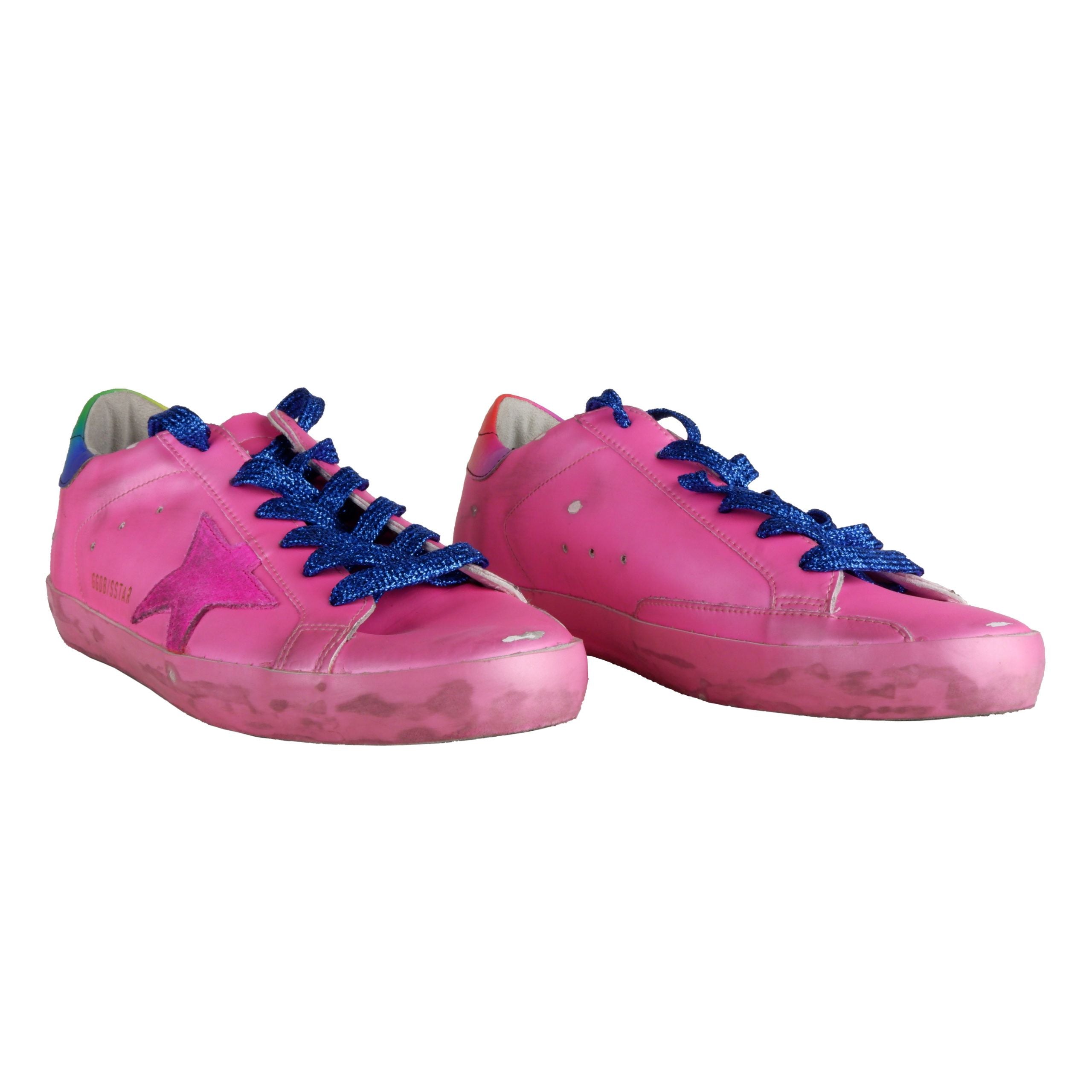 Golden Goose Pink Glitter-String Suede Sneakers