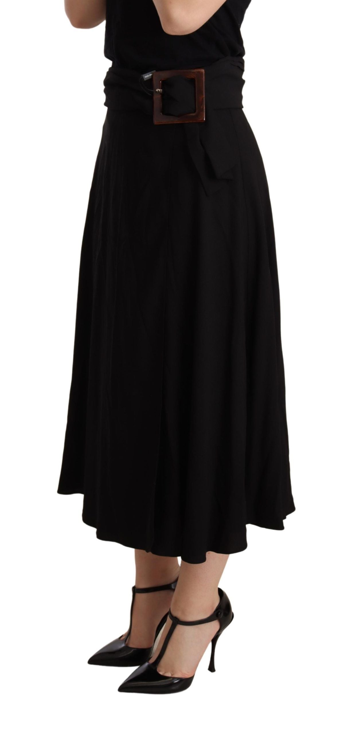 Dolce & Gabbana Black High Waist Pleated Midi Skirt