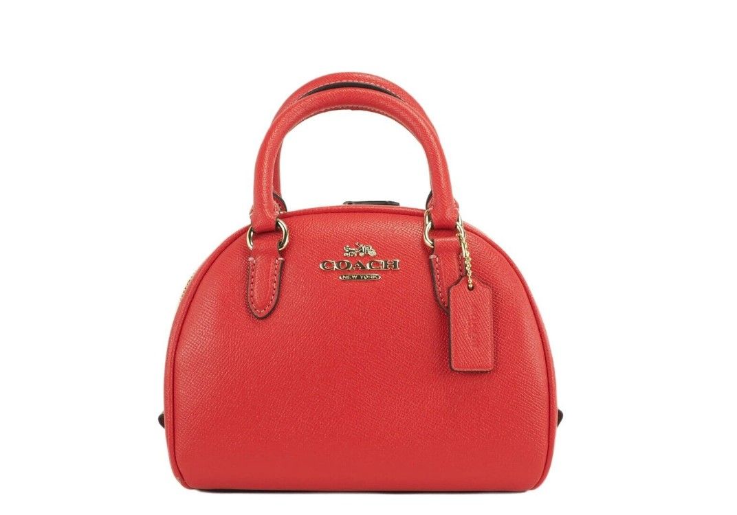 COACH Sydney Small Miami Red Crossgrain Leather Satchel Crossbody Bag