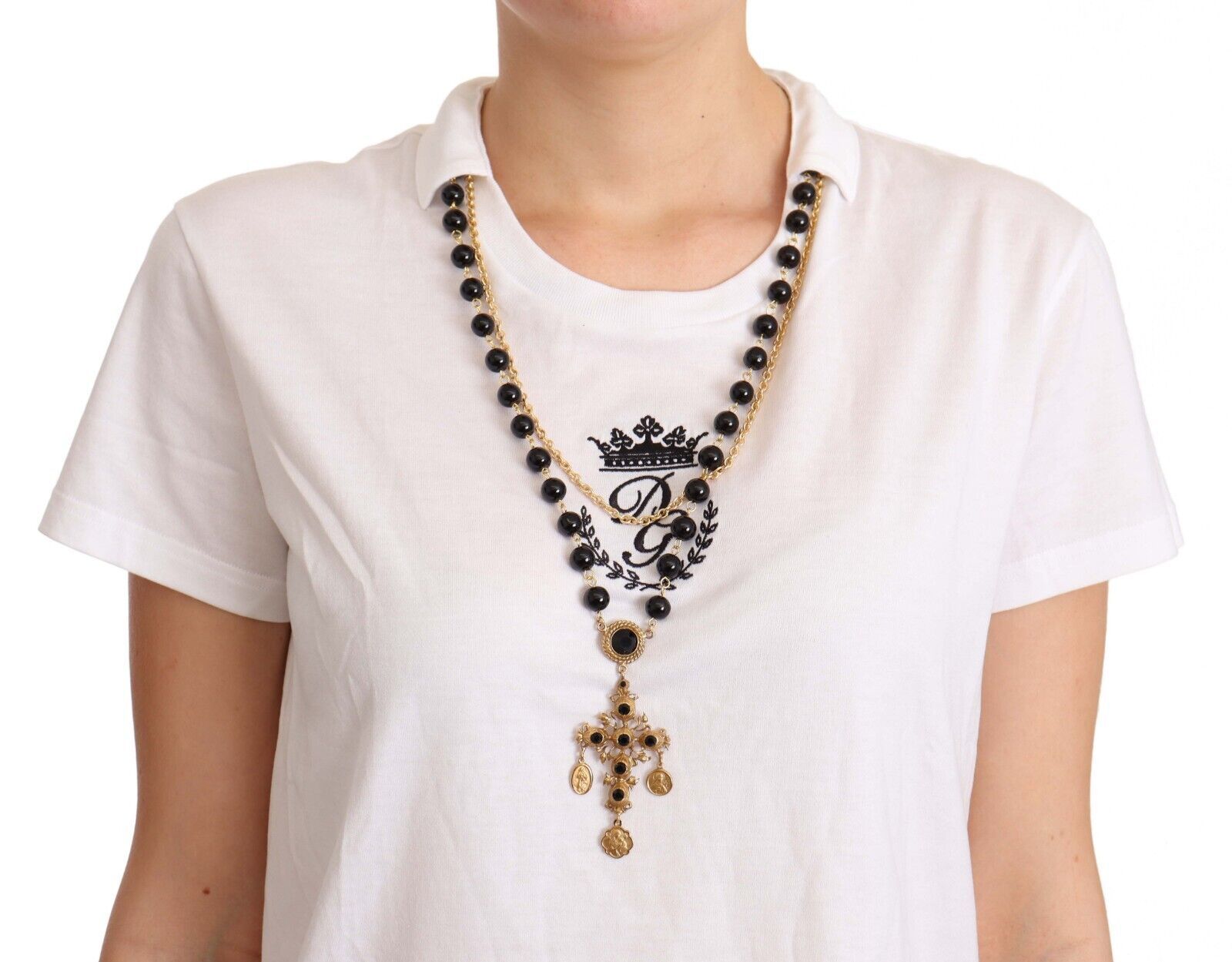 Dolce & Gabbana Elegant Short-Sleeved Tee with Gold Cross Pendant