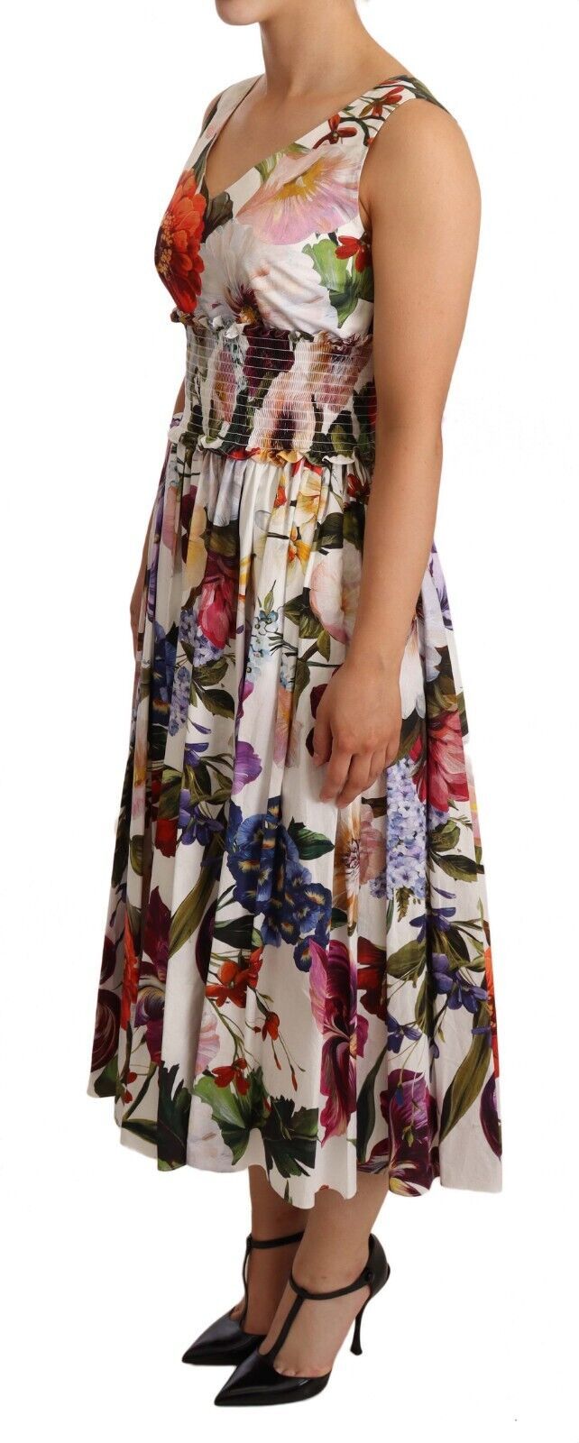 Dolce & Gabbana Elegant White Floral A-Line Dress