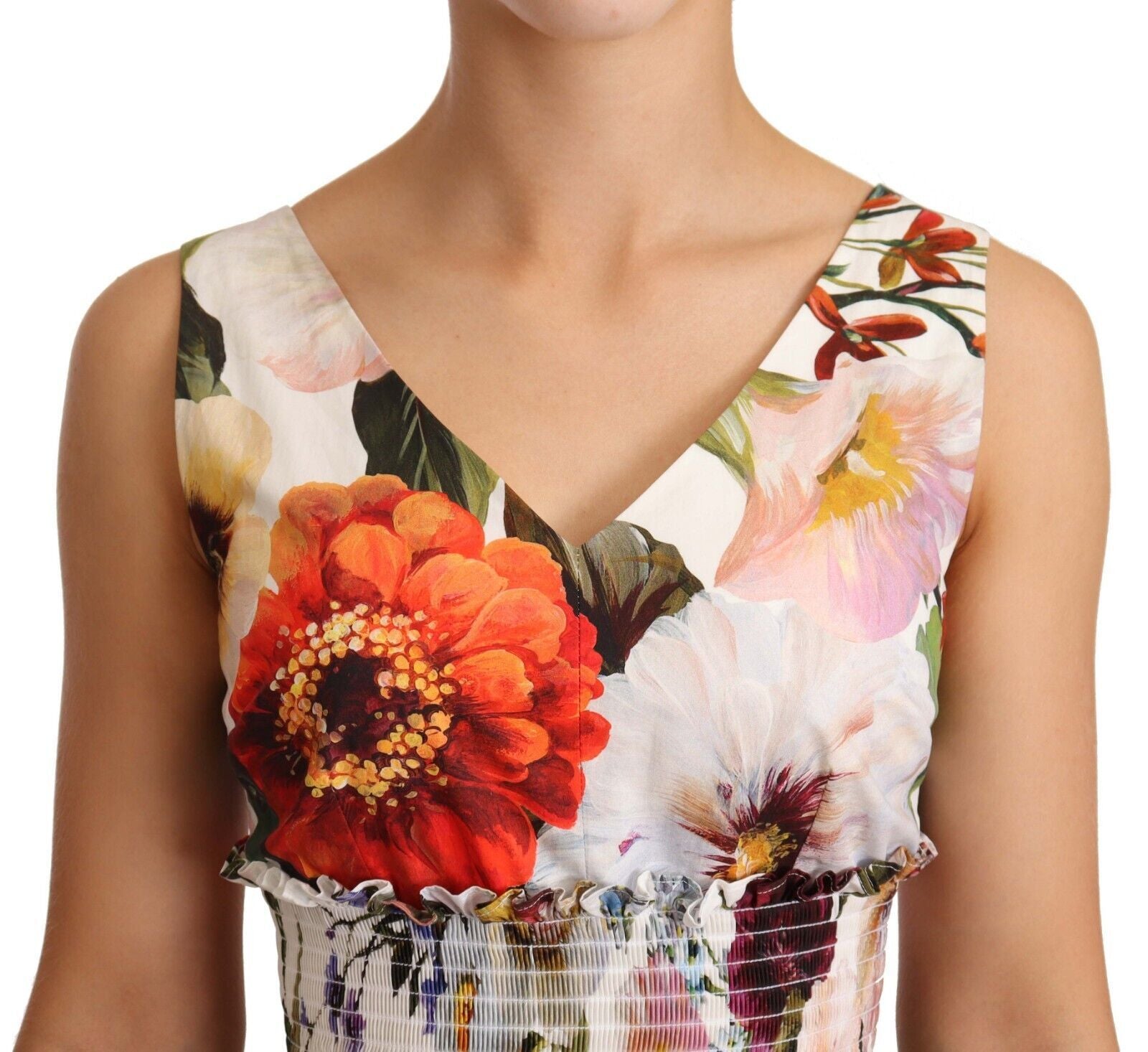 Dolce & Gabbana Elegant White Floral A-Line Dress