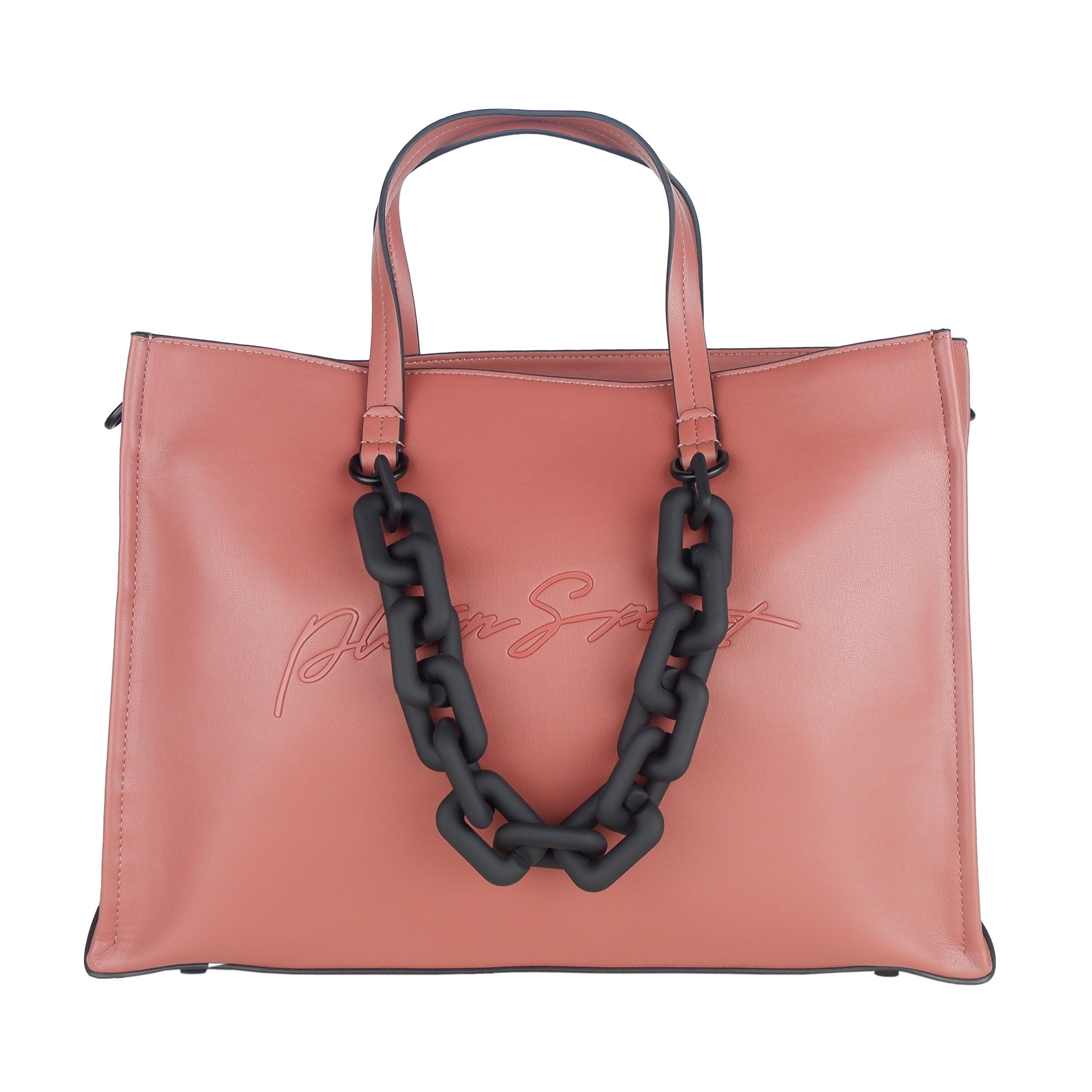 Plein Sport Chic Pink Eco-Leather Shopper with Embossed Logo