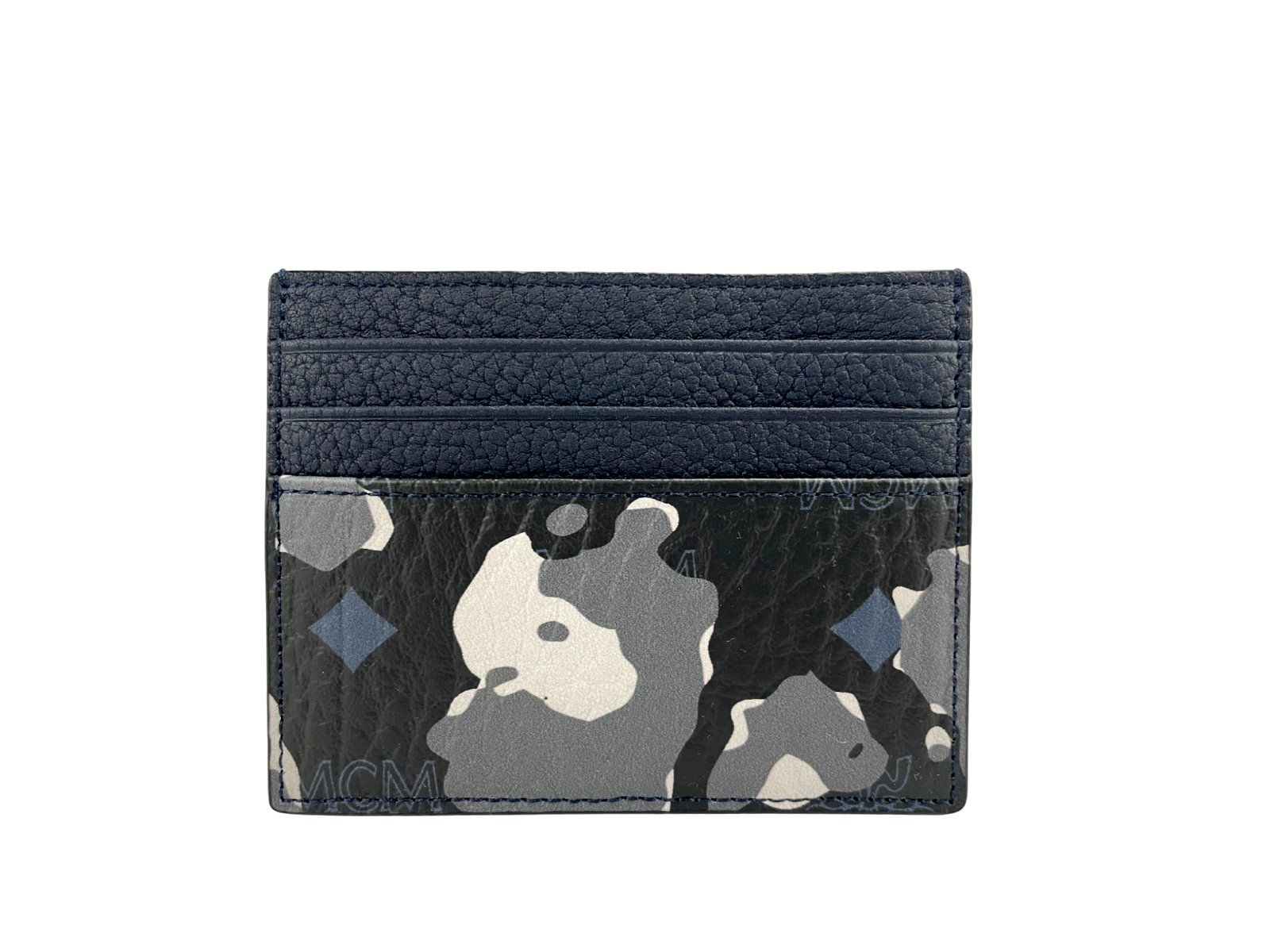 MCM Portuna Mini Black Floral Camo Visetos Leather Money Clip Card Case Wallet Black