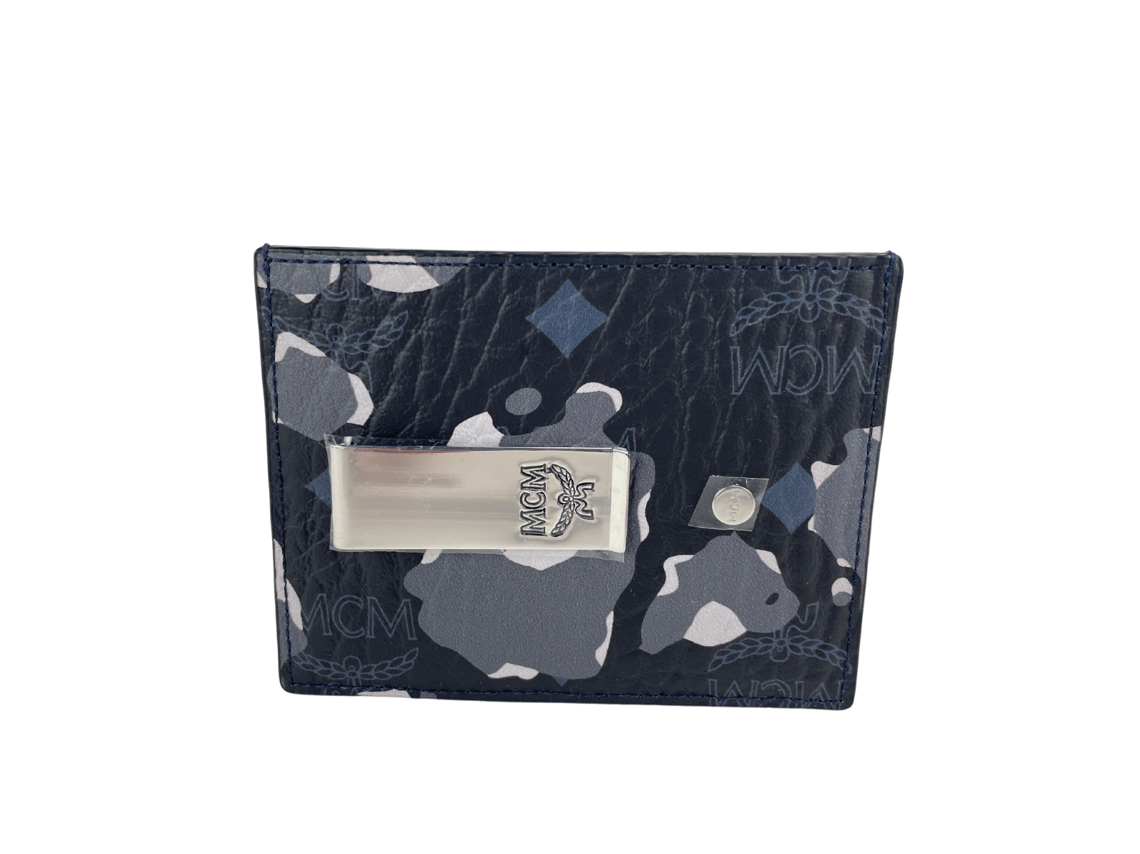 MCM Portuna Mini Black Floral Camo Visetos Leather Money Clip Card Case Wallet Black
