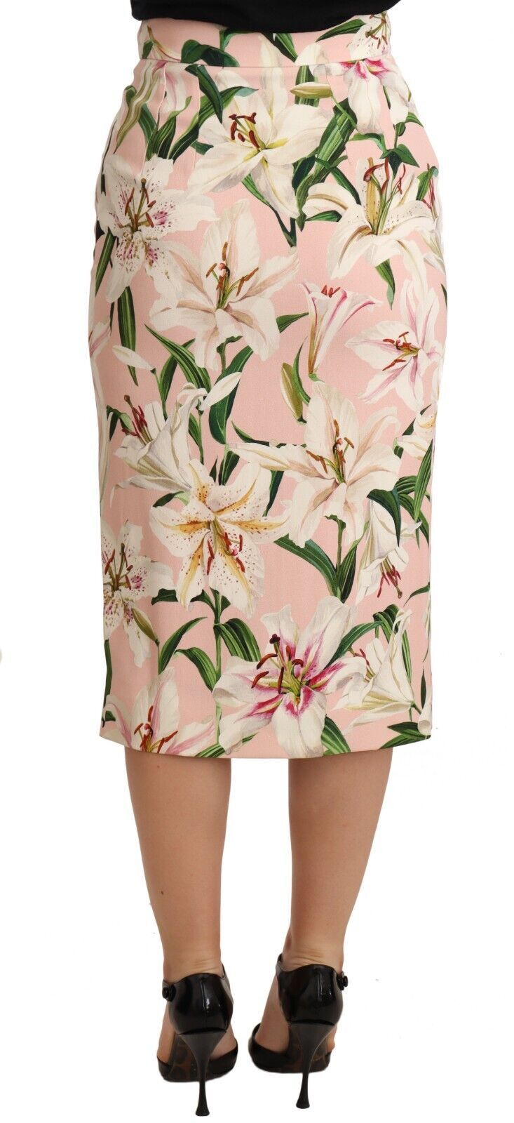 Dolce & Gabbana Elegant Pink Lily Print Midi Skirt