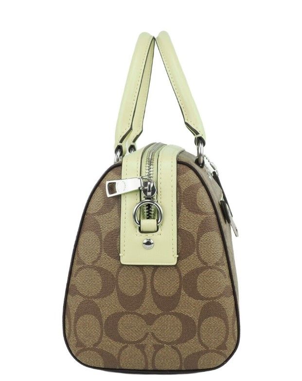 COACH Rowan Khaki Pale Lime Signature Medium Satchel Crossbody Handbag