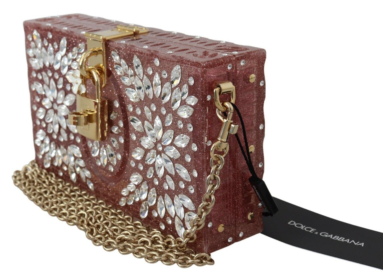 Dolce & Gabbana Elegant Crystal-Studded Pink Box Bag