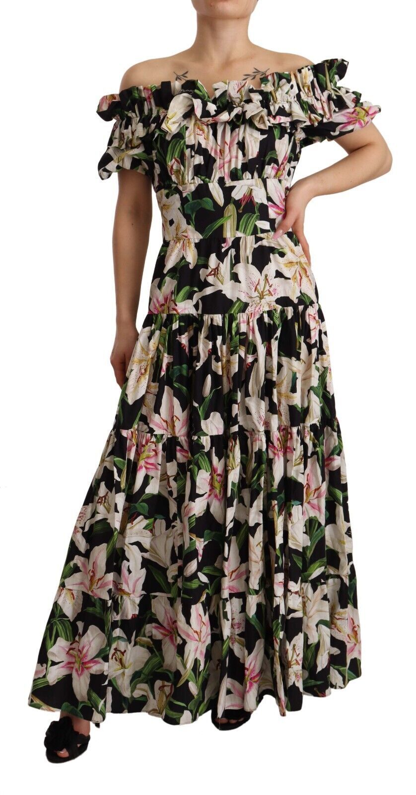 Dolce & Gabbana Elegant Cap Sleeve Lily Print Dress