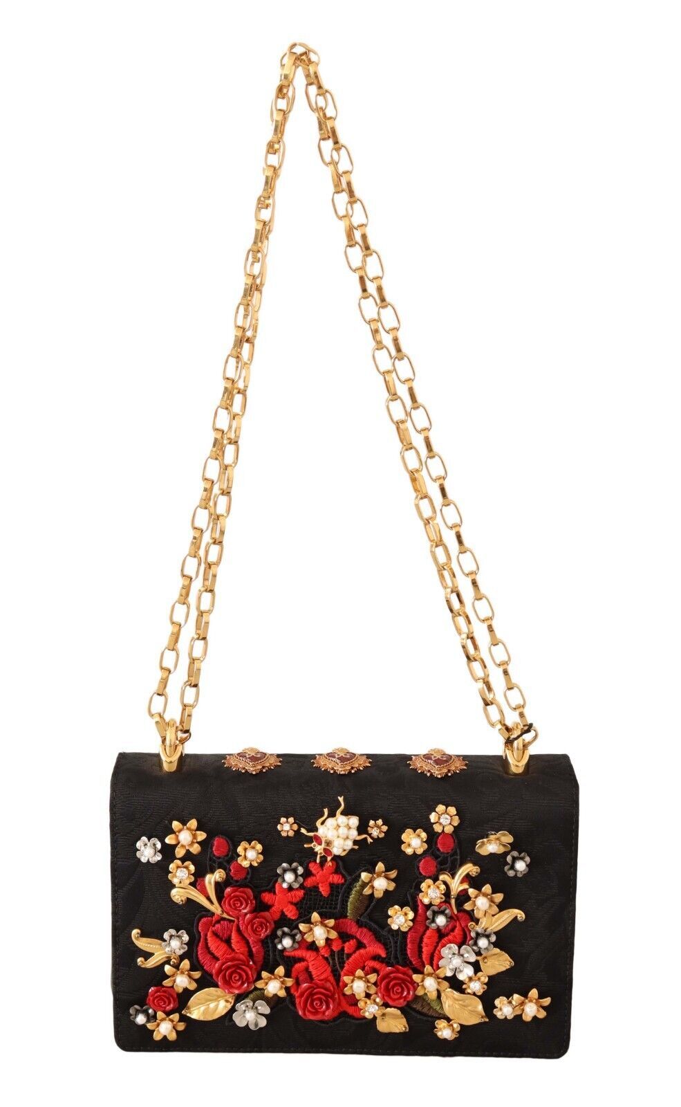 Dolce & Gabbana Embellished Brocade Shoulder Bag with Gold Accents