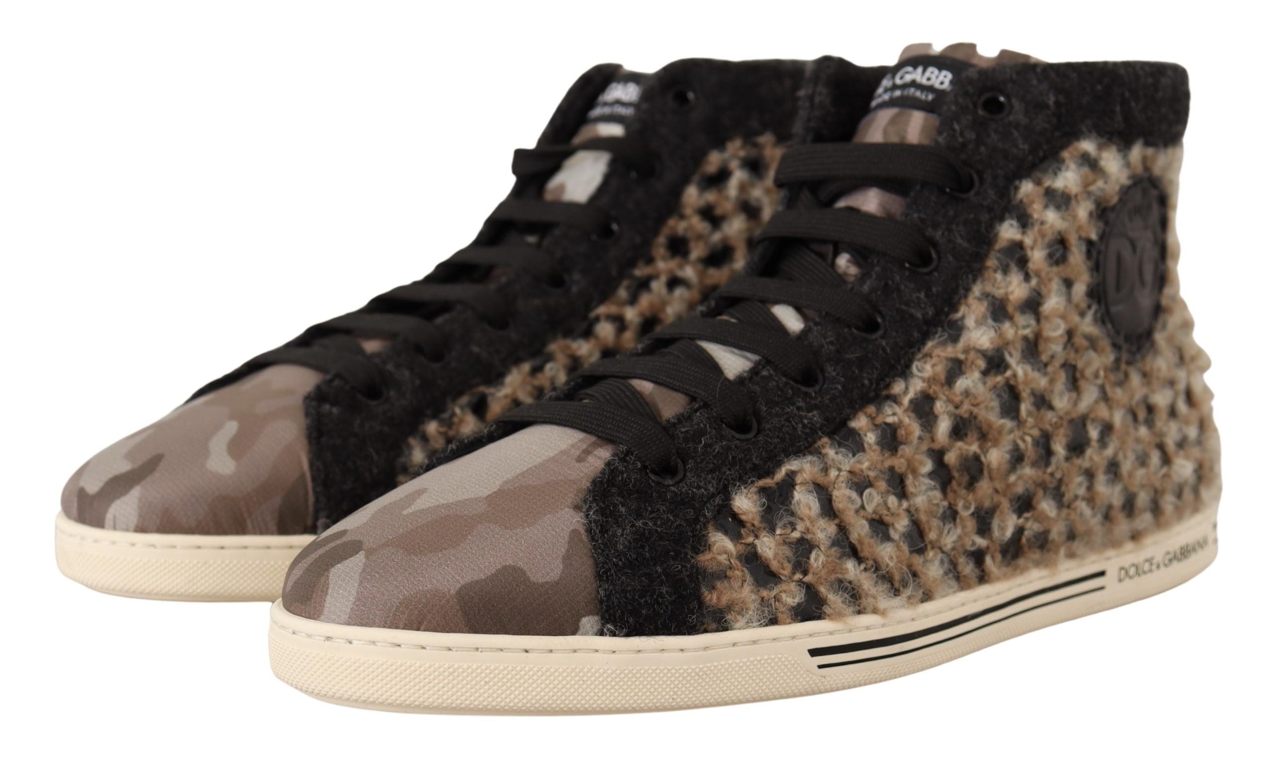 Dolce & Gabbana Beige High Top Cotton-Wool Sneakers