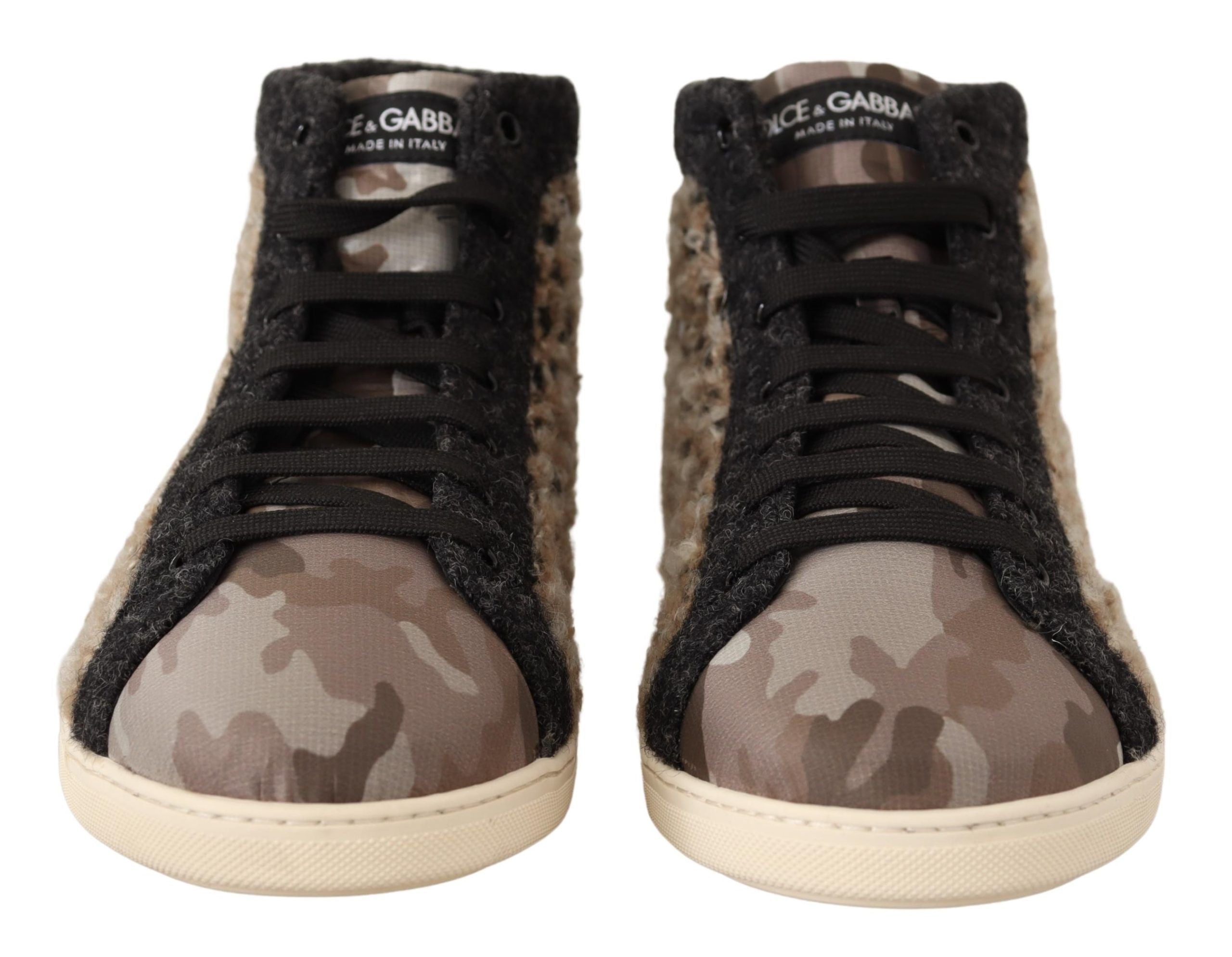 Dolce & Gabbana Beige High Top Cotton-Wool Sneakers