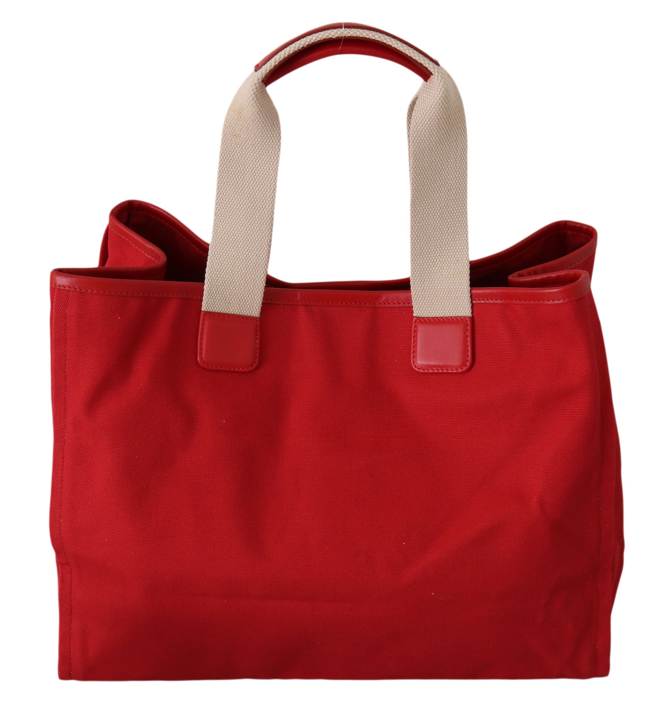 Dolce & Gabbana Chic Red Cotton Leather Tote Travel Bag